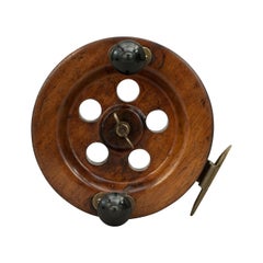 Walnut Sea Fishing Reel with Brass Fitting and Turned Knobs