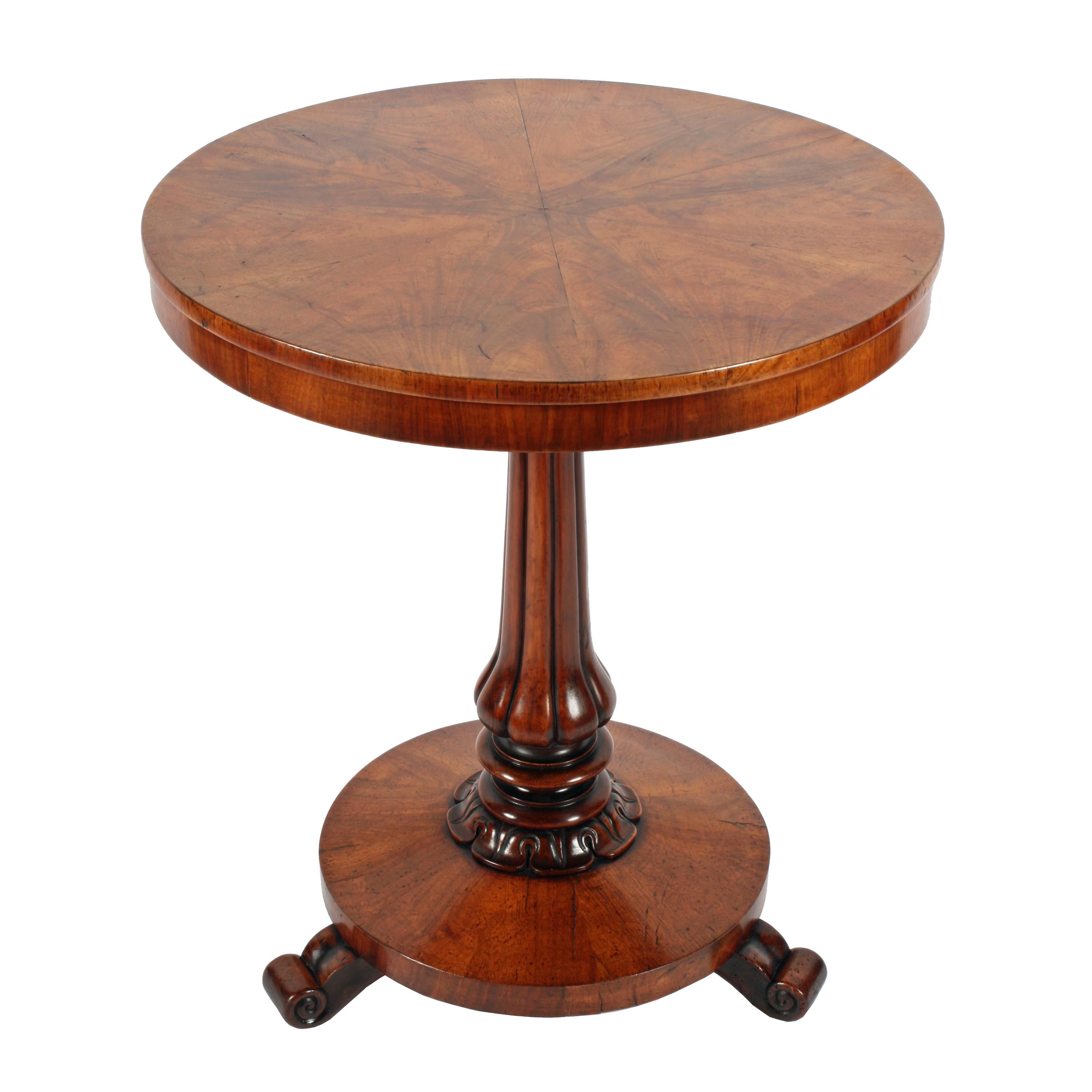 Walnut segmented top lamp table


A mid-19th century walnut platform base lamp table.

The table has a segmented veneer top of six panels and a cross grained veneer to the frieze.

The platform base is raised on three scroll feet and has a