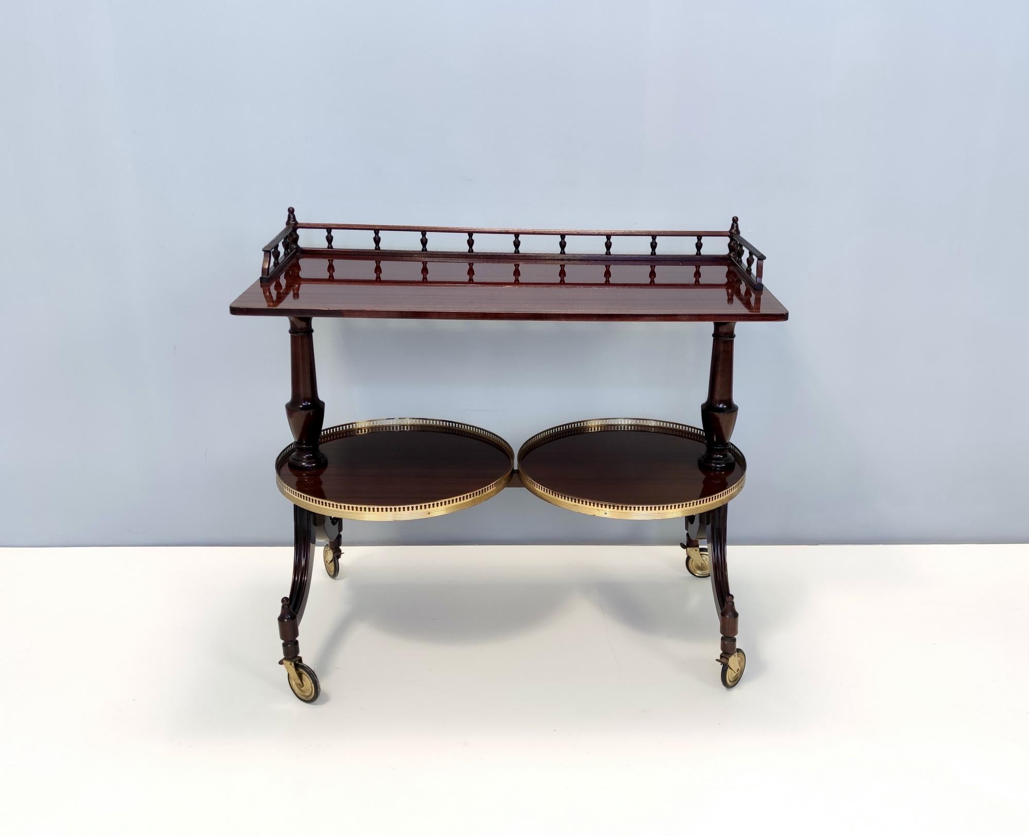 Italian Vintage Walnut Serving Cart or Console Table with Two Sliding Shelves, Italy For Sale