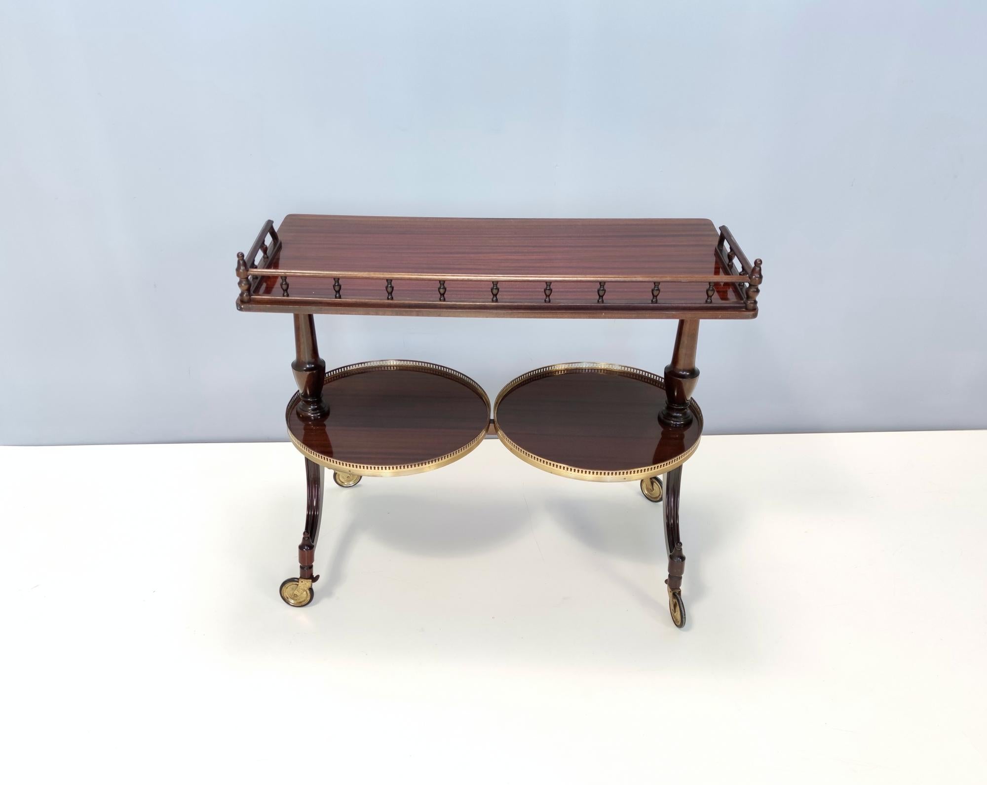 Mid-20th Century Vintage Walnut Serving Cart or Console Table with Two Sliding Shelves, Italy For Sale