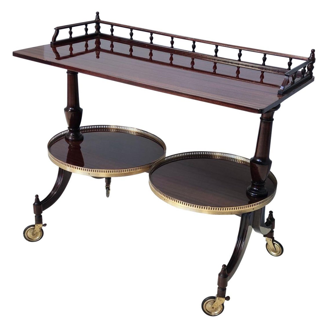 Walnut Serving Cart or Console Table with Two Sliding Shelves, Italy