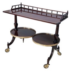 Walnut Serving Cart or Console Table with Two Sliding Shelves, Italy
