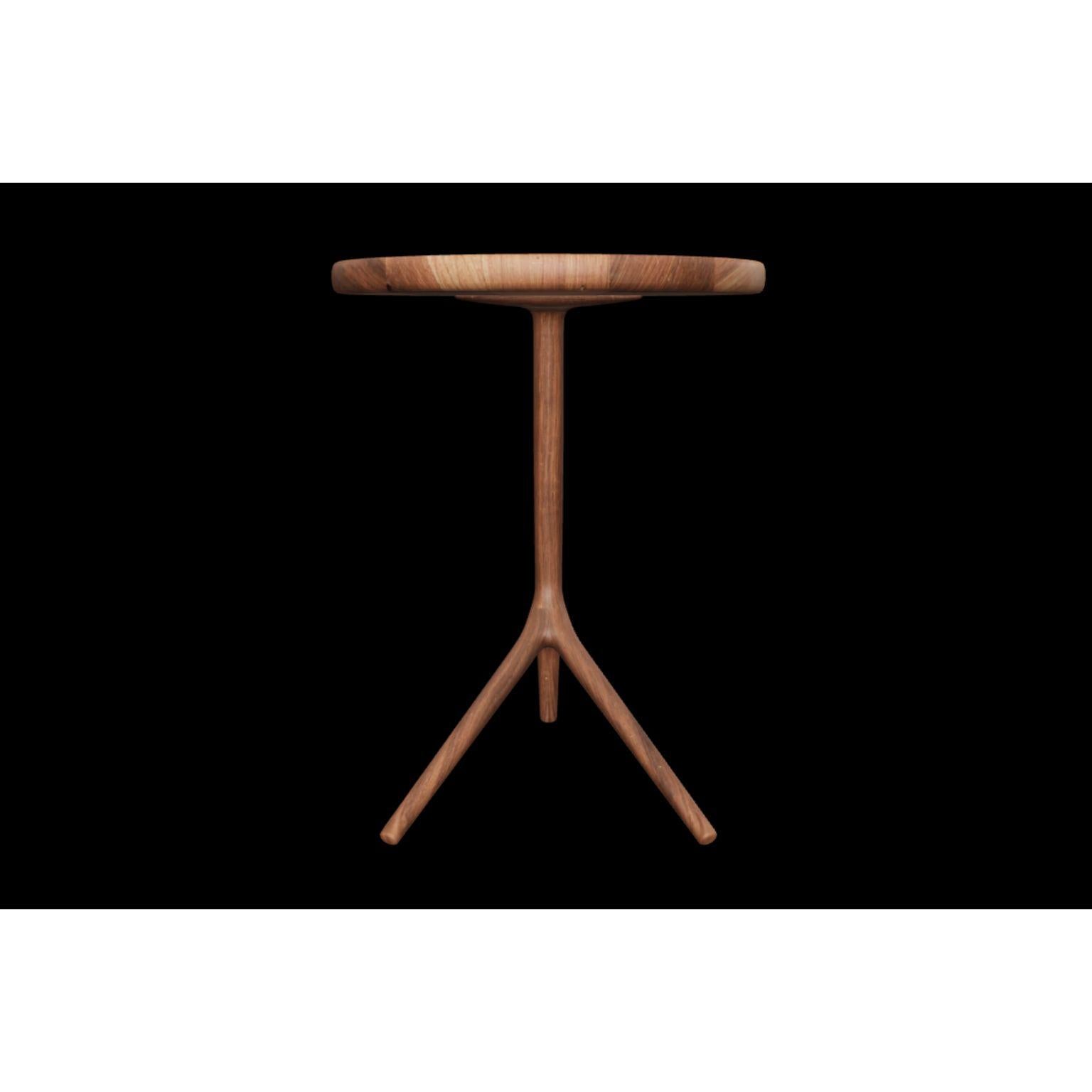 Walnut short tripod table by Fernweh Woodworking
Dimensions: Ø 40.7 x H 50.8 cm 
Materials: Walnut

Different size and wood options available. 
Size options: 
Short: Ø 40.7 x H 50.8 cm 
Medium: Ø 40.7 x H 57.2 cm 
Tall: Ø 40.7 x H 63.5