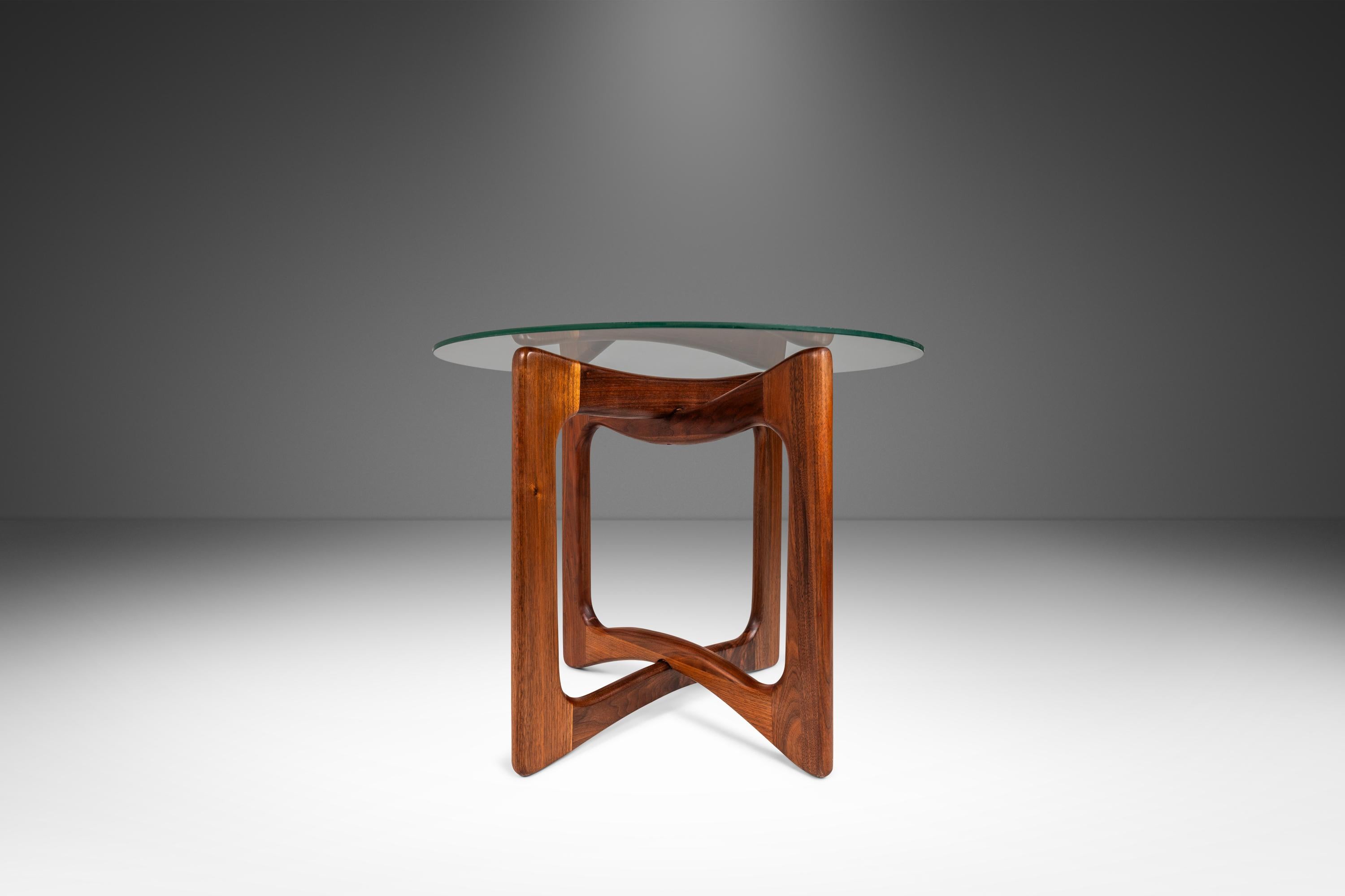 Mid-20th Century Walnut Side Table, Glass Top, by Adrian Pearsall  for Craft Associates, c. 1960