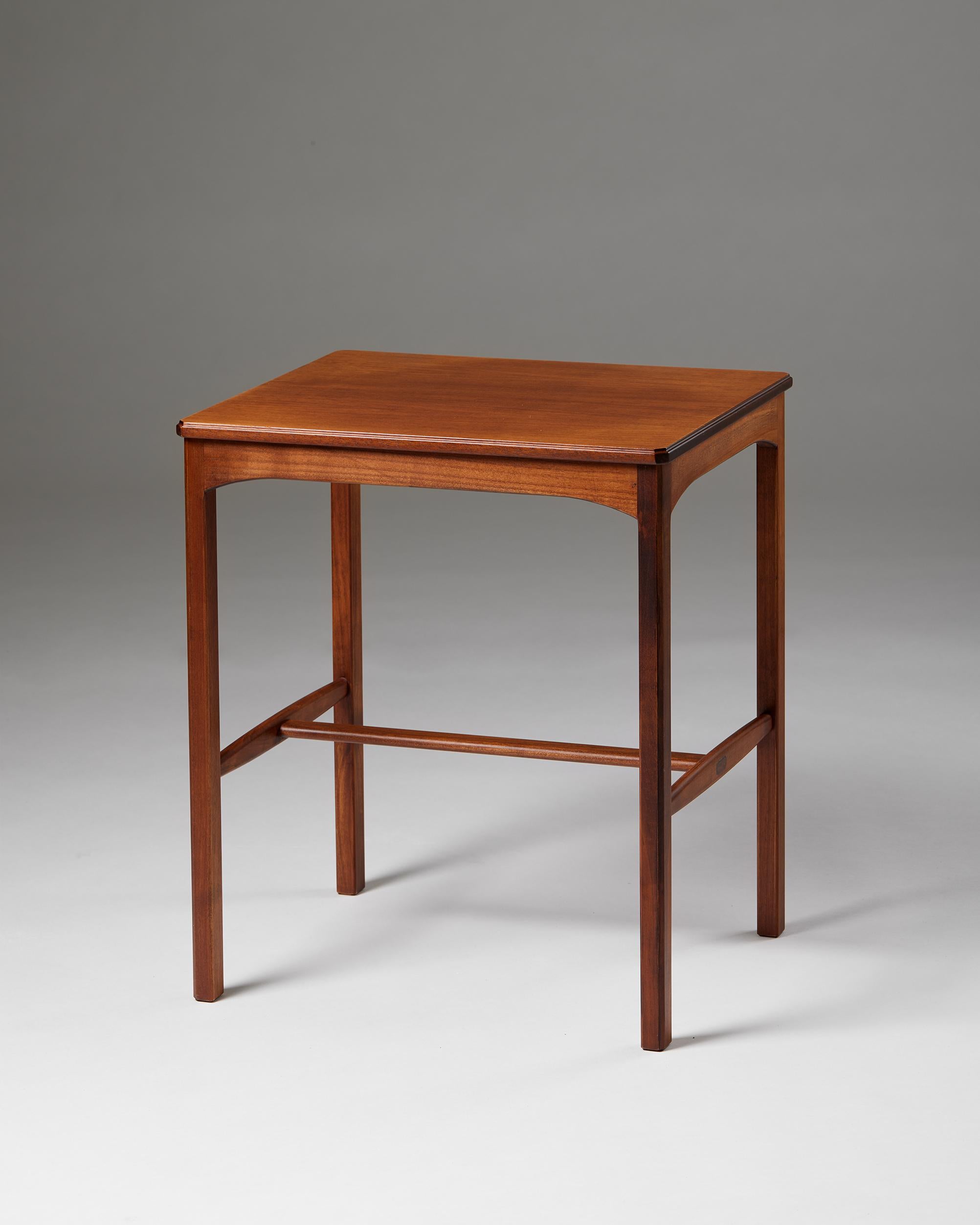 Side table 'October' designed by Carl Malmsten, Sweden, 1950s

Stamped.

Walnut.

Carl Malmsten was a Swedish furniture designer, interior designer, and educator known for his devotion to traditional Swedish craftsmanship. He famously designed the