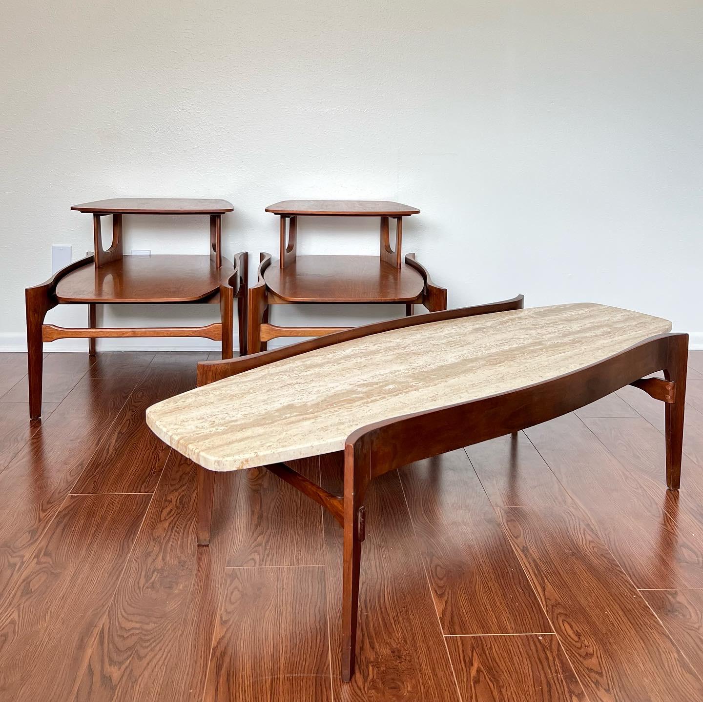 Vintage Mid-Century Modern Set of Walnut Side Table Set, 1960s 3