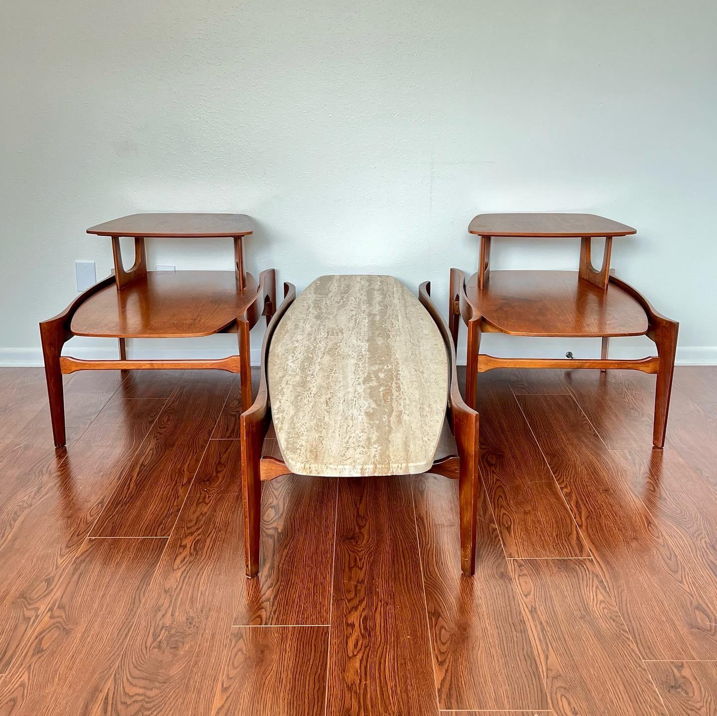 Vintage Mid-Century Modern Set of Walnut Side Table Set, 1960s 4