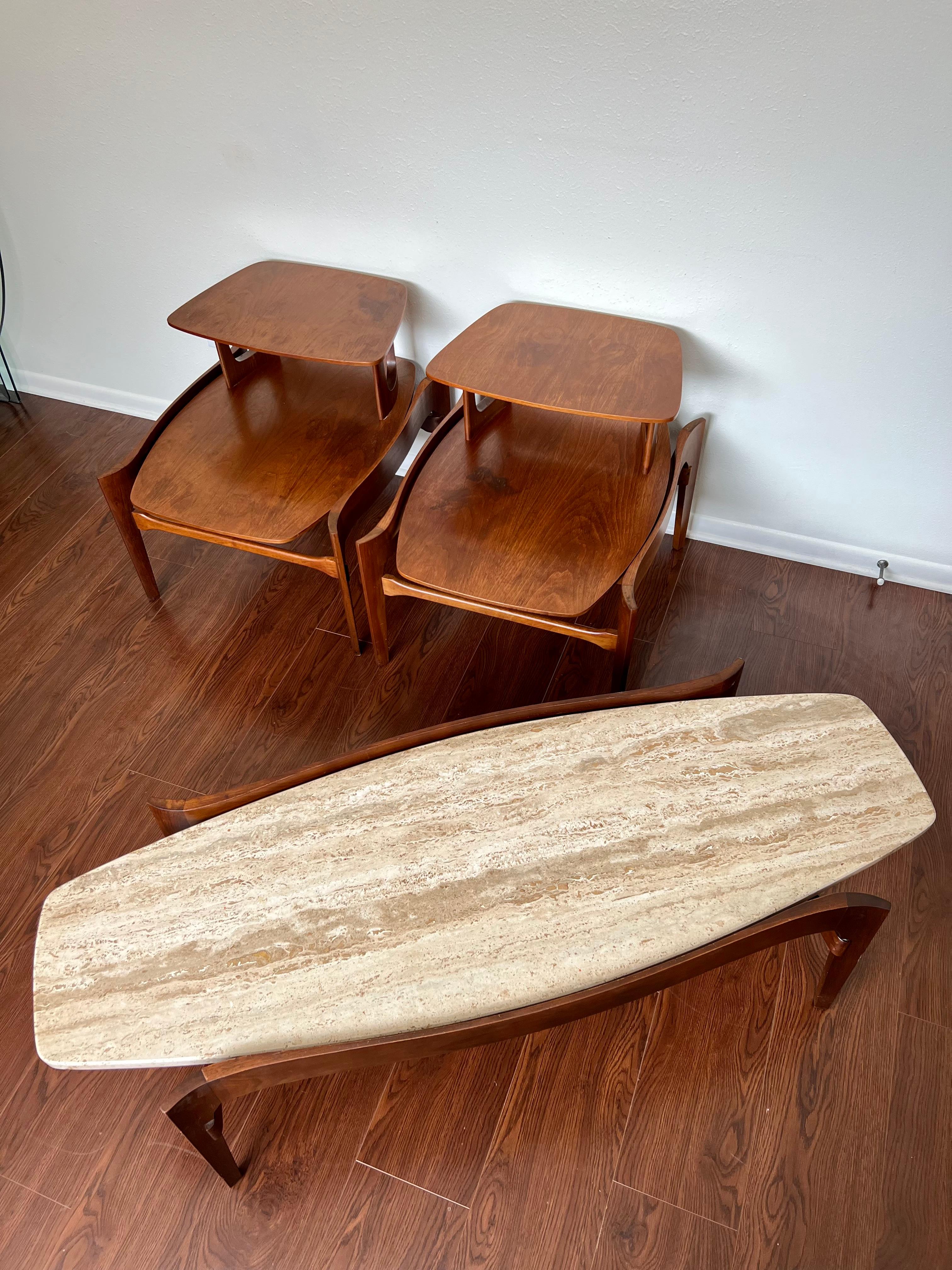 Vintage Mid-Century Modern Set of Walnut Side Table Set, 1960s In Good Condition In Houston, TX