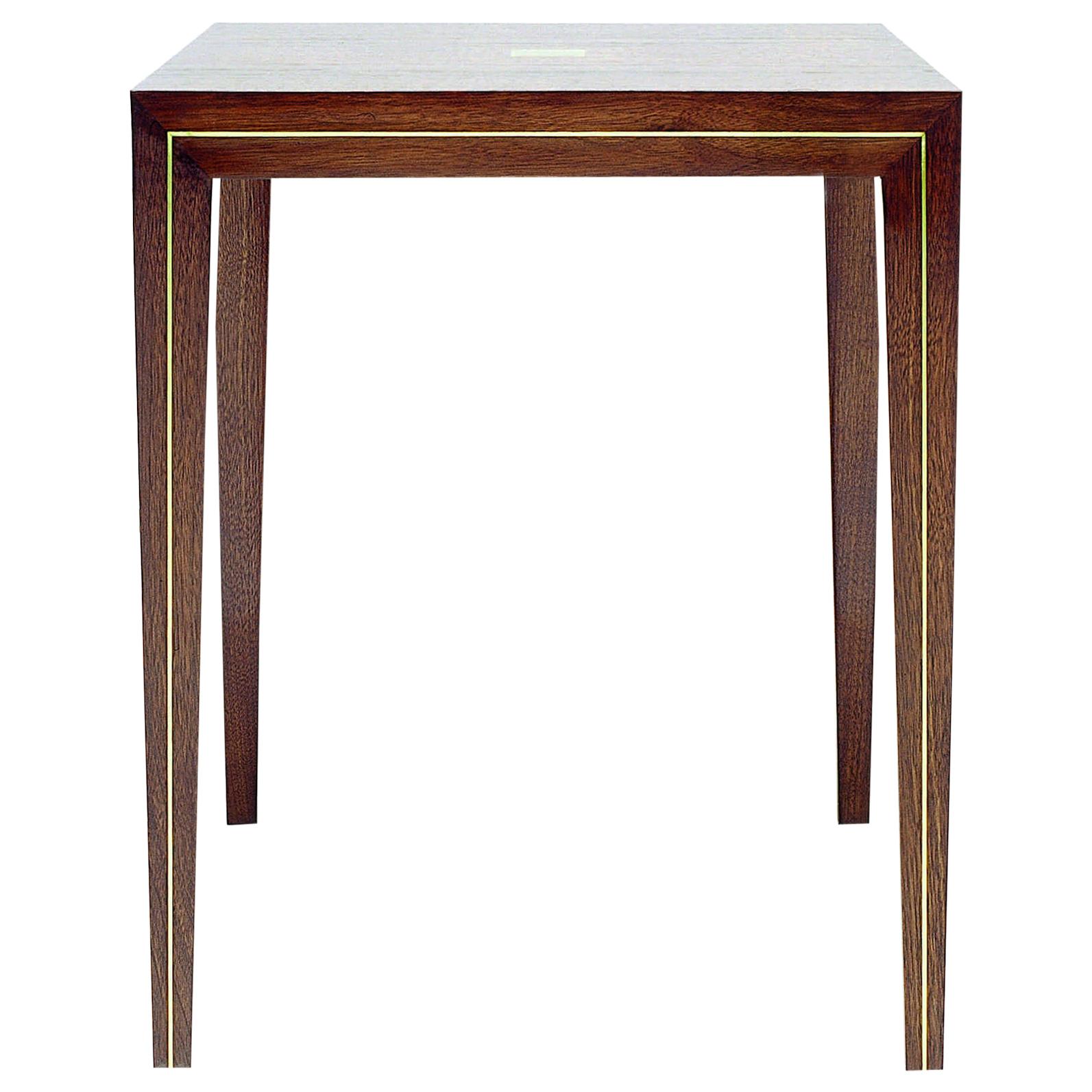 Walnut Side Table with Brass or Aluminum Inlay Detail For Sale