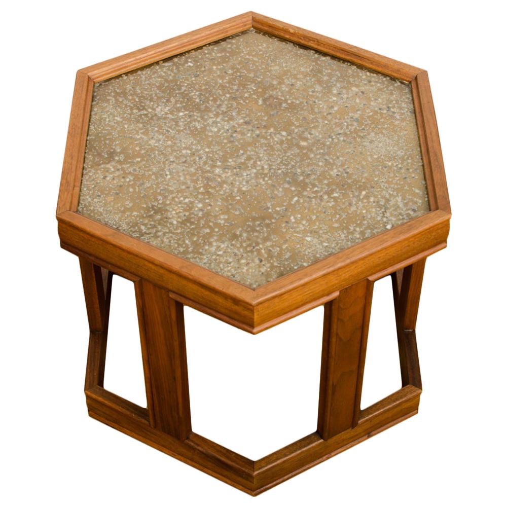 Walnut Side Table with Gold/Copper Pebbled Resin Top, John Keal for B. Saltman