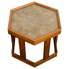 Walnut Side Table with Gold/Copper Pebbled Resin Top, John Keal for B. Saltman