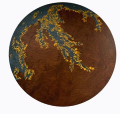 Walnut Side Table with Mother of Pearl Marquetry Contemporary Design on Top