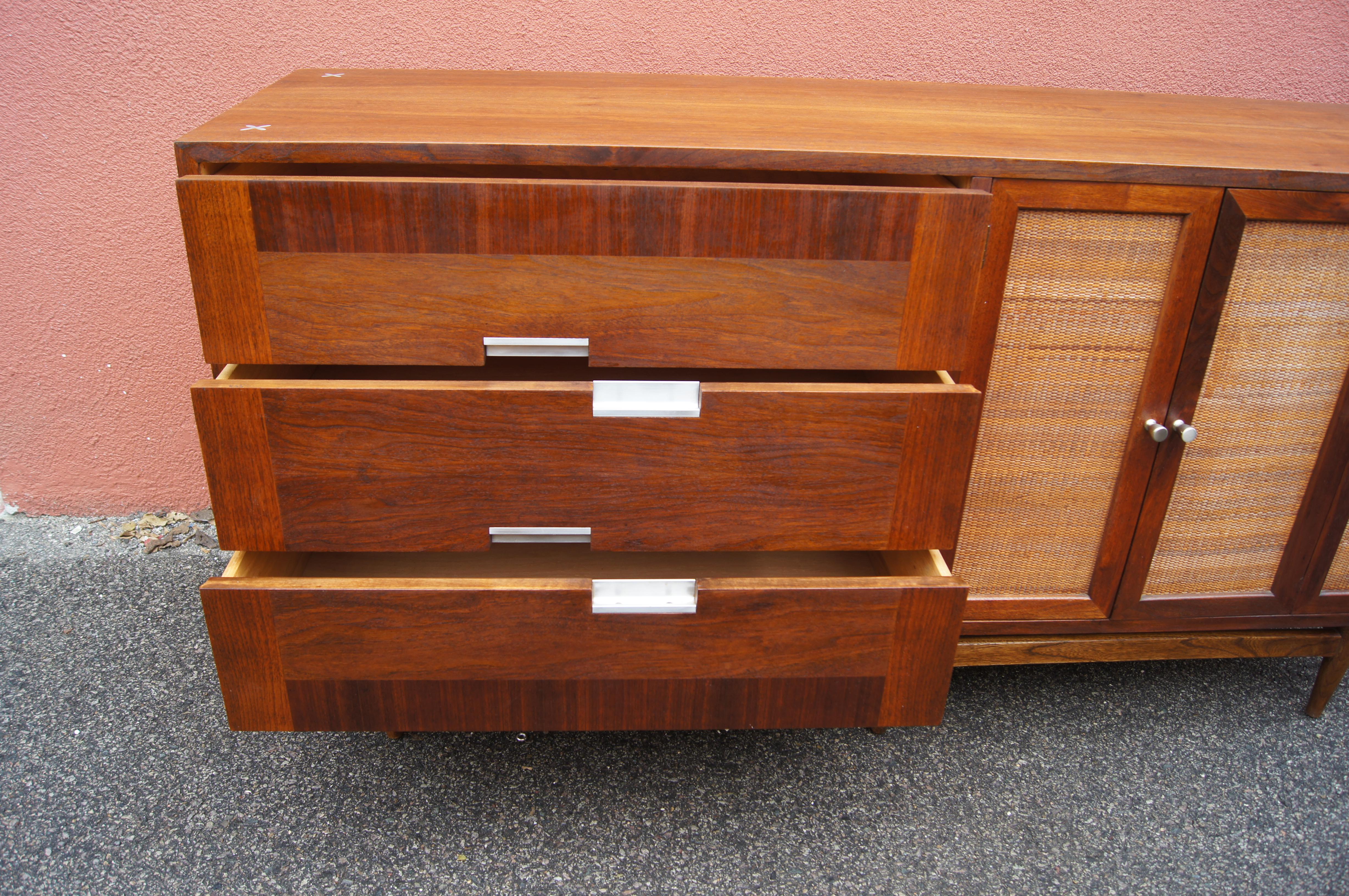 North American Walnut Sideboard with Cane Doors by Merton Gershun for American of Martinsville For Sale