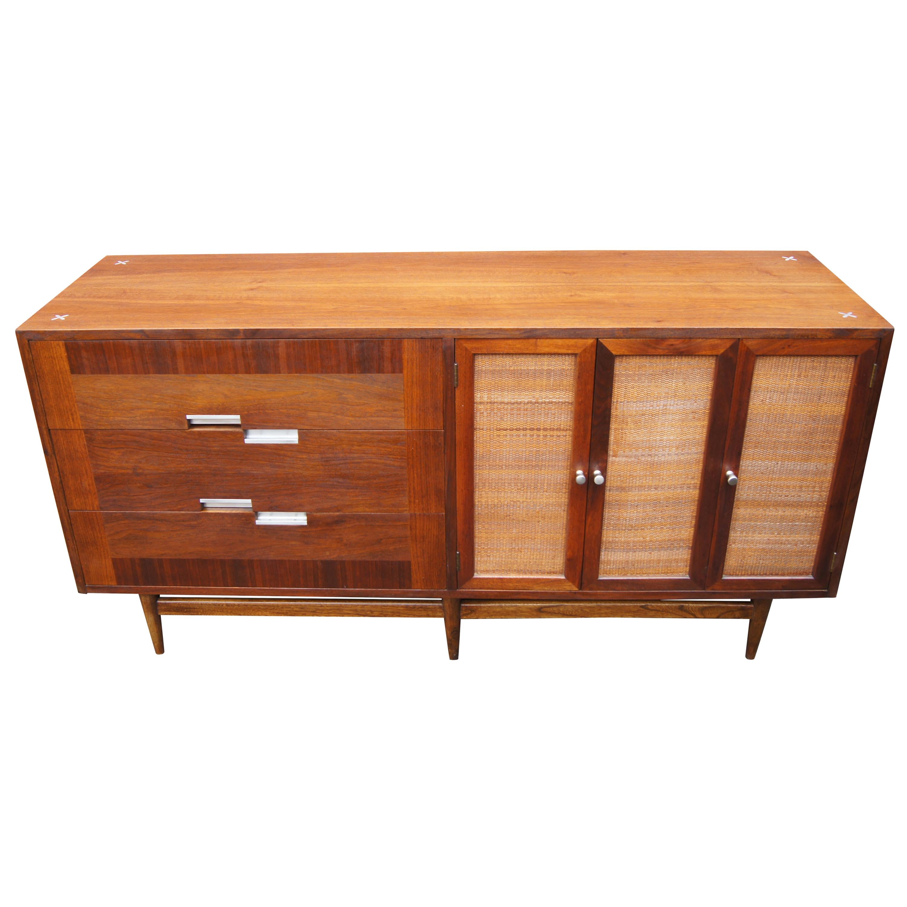 Walnut Sideboard with Cane Doors by Merton Gershun for American of Martinsville For Sale