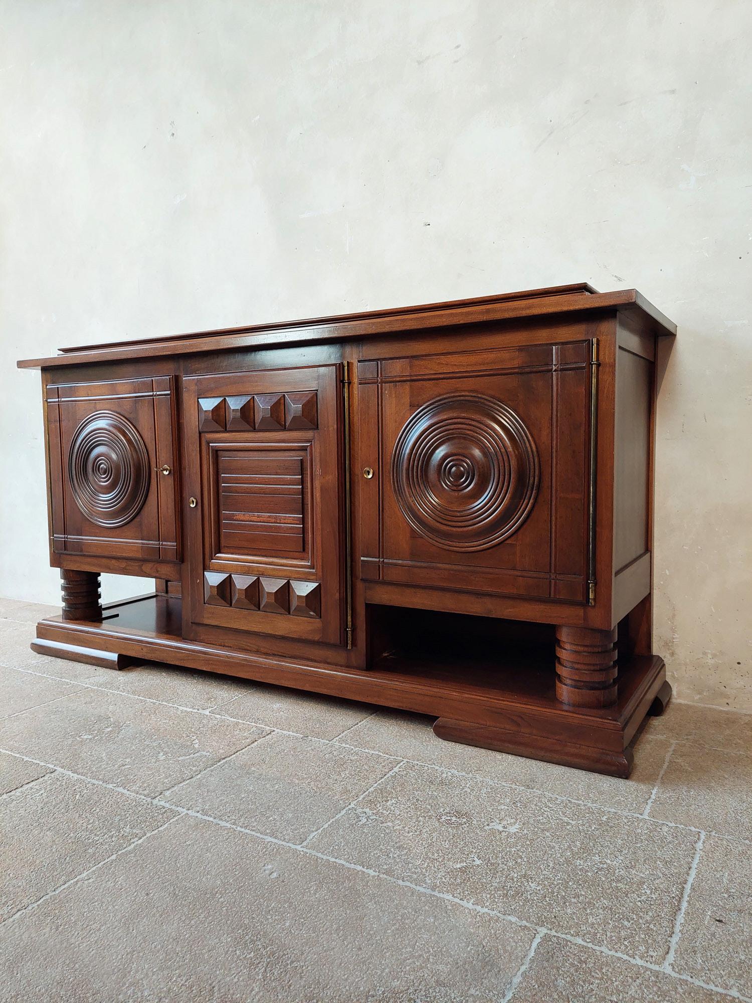 French Walnut Sideboard by Charles Dudouyt in Brown with a Polished Finish, 1940s For Sale