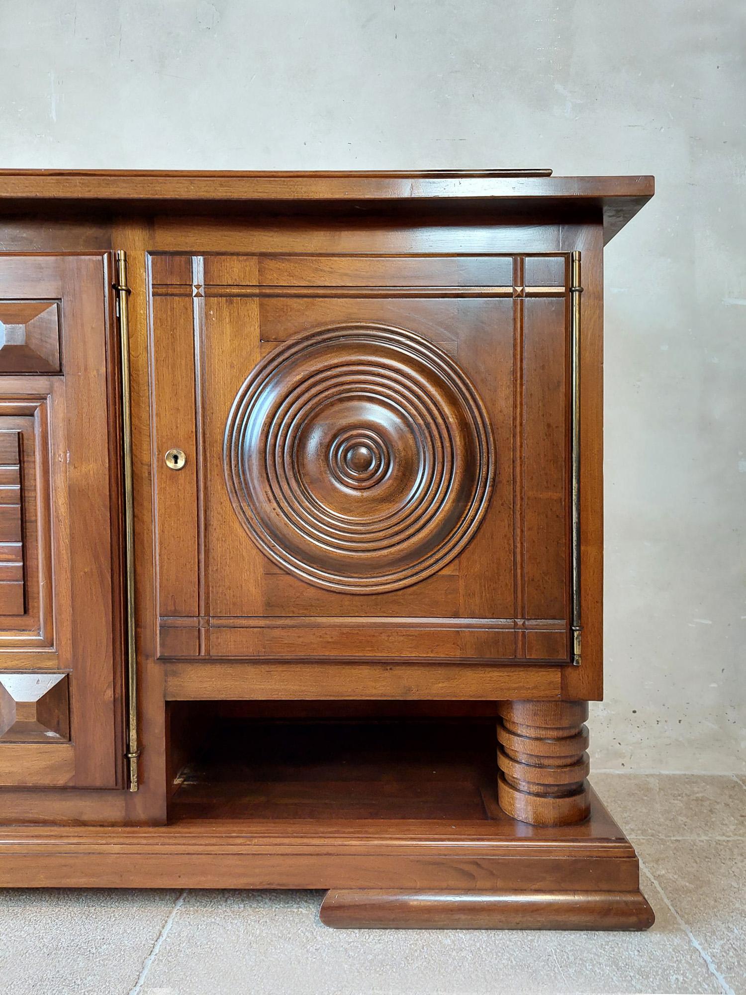 Mid-20th Century Walnut Sideboard by Charles Dudouyt in Brown with a Polished Finish, 1940s For Sale
