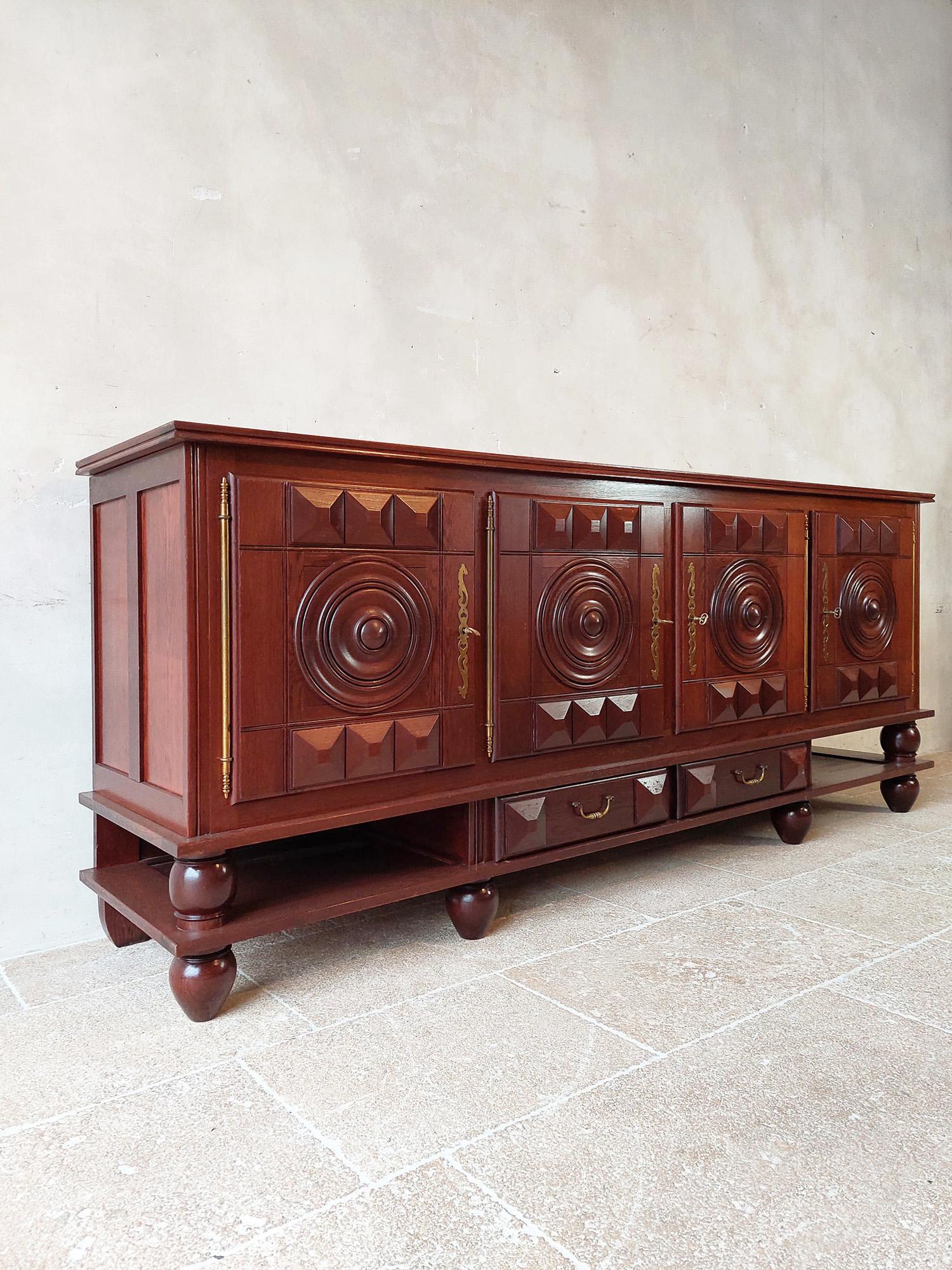 Francese Credenza in noce di Charles Dudouyt in marrone scuro con finitura lucida, anni '40 in vendita