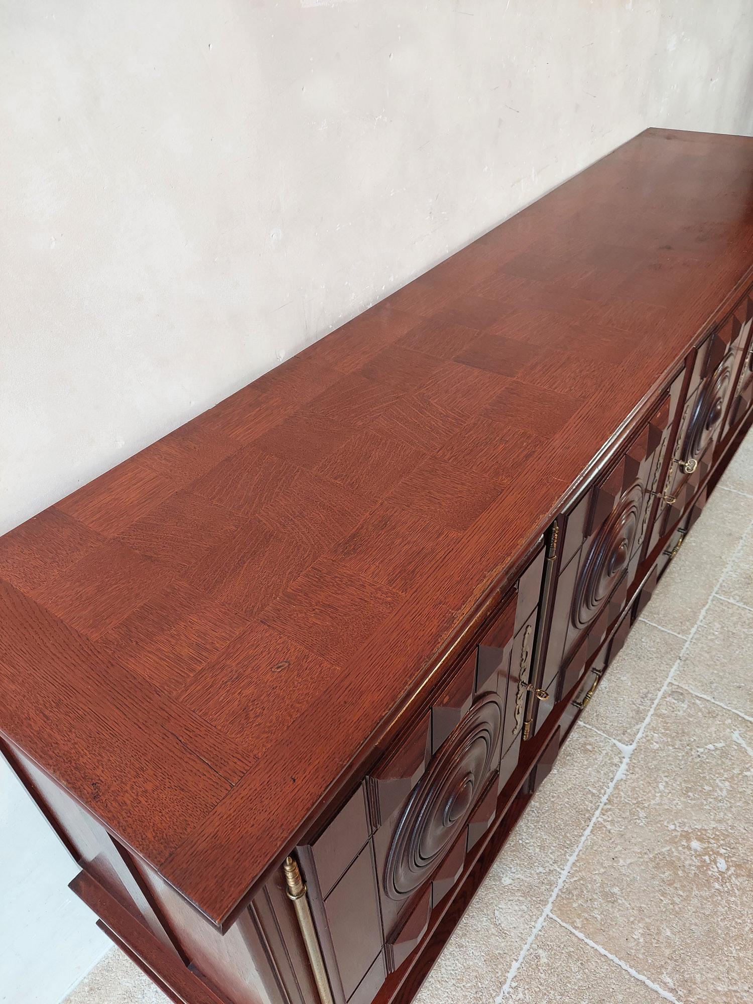 French Walnut Sideboard by Charles Dudouyt in Dark Brown with a Polished Finish, 1940s For Sale