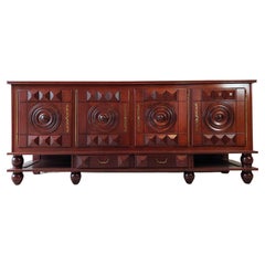 Walnut Sideboard by Charles Dudouyt in Dark Brown with a Polished Finish, 1940s