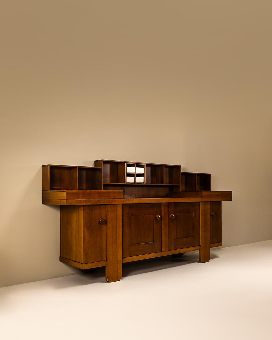 This sideboard by Silvio Coppola for Bernini reflects the designer’s distinct vision for honest materials and pure architectural lines. Produced in Italy in 1964, it forms part of Coppola’s limited and carefully crafted body of work for the iconic