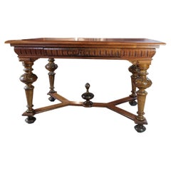 Antique Walnut Sideboard / Desk from Denmark Decorated with Carvings from the 1880s