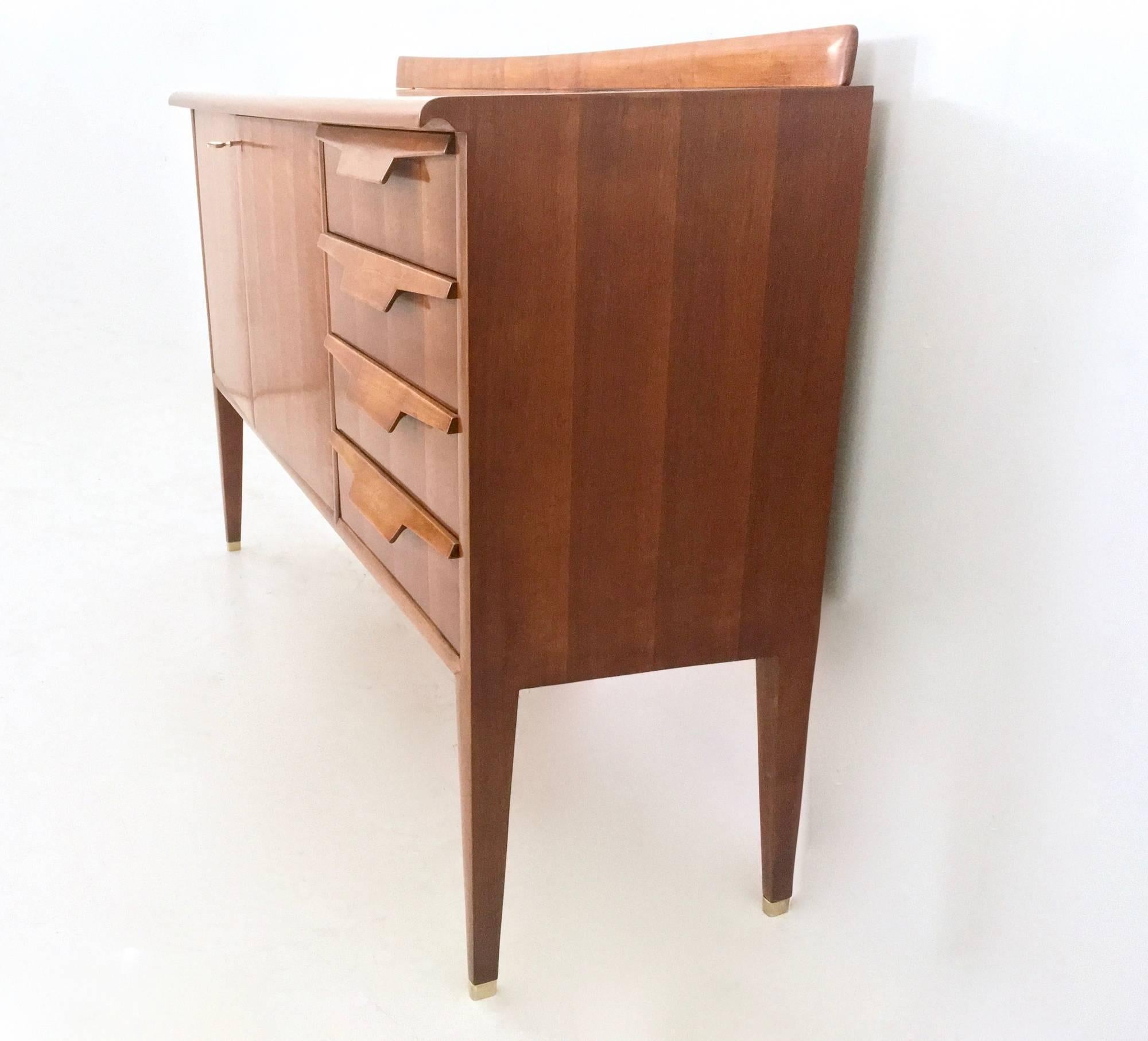 Brass Walnut Sideboard in the Style of Gio Ponti with Maple Interiors, Italy, 1950s