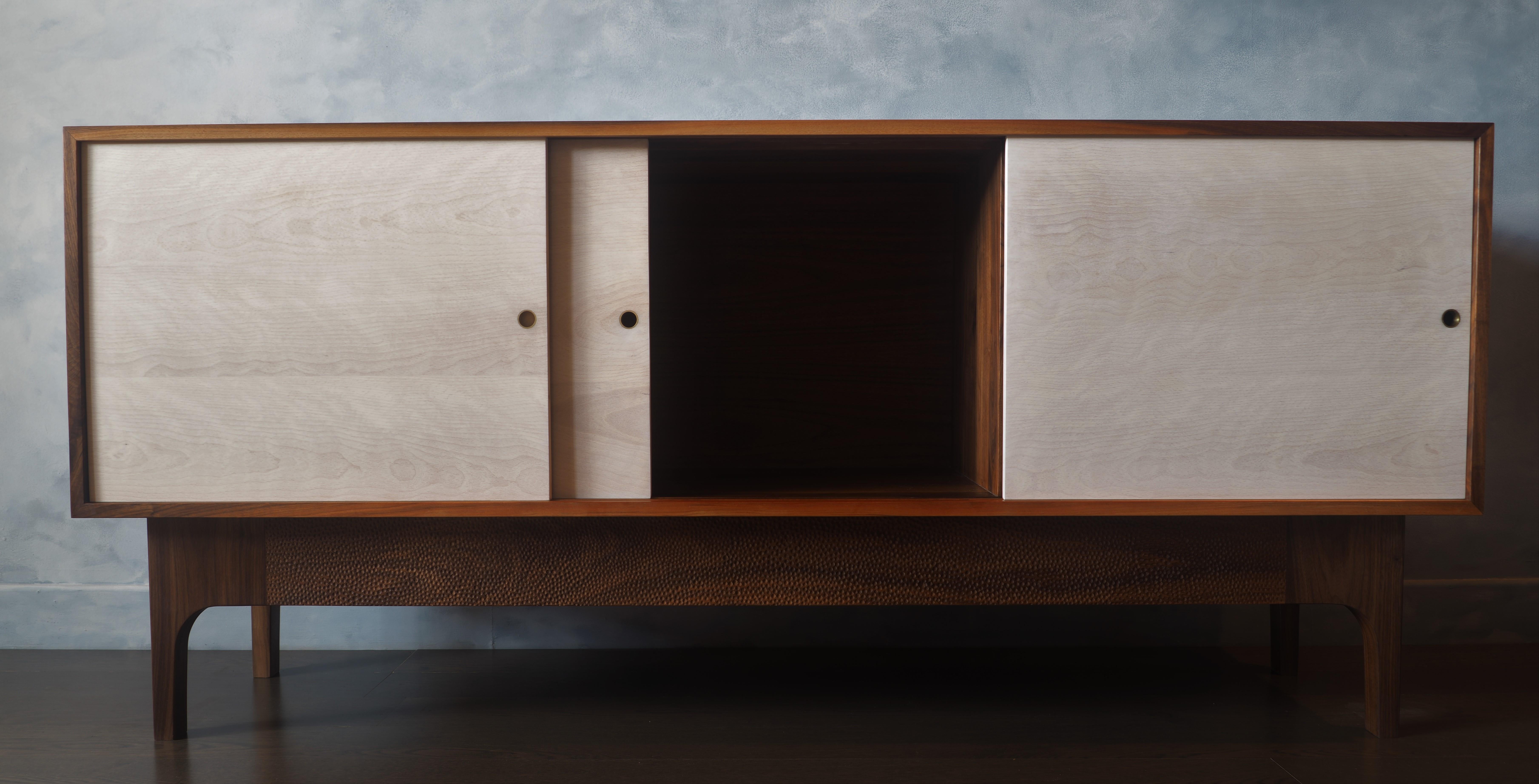 Modern Eclipse Sideboard by MSJ Furniture Studio, Walnut Case with Sliding Beech Doors For Sale