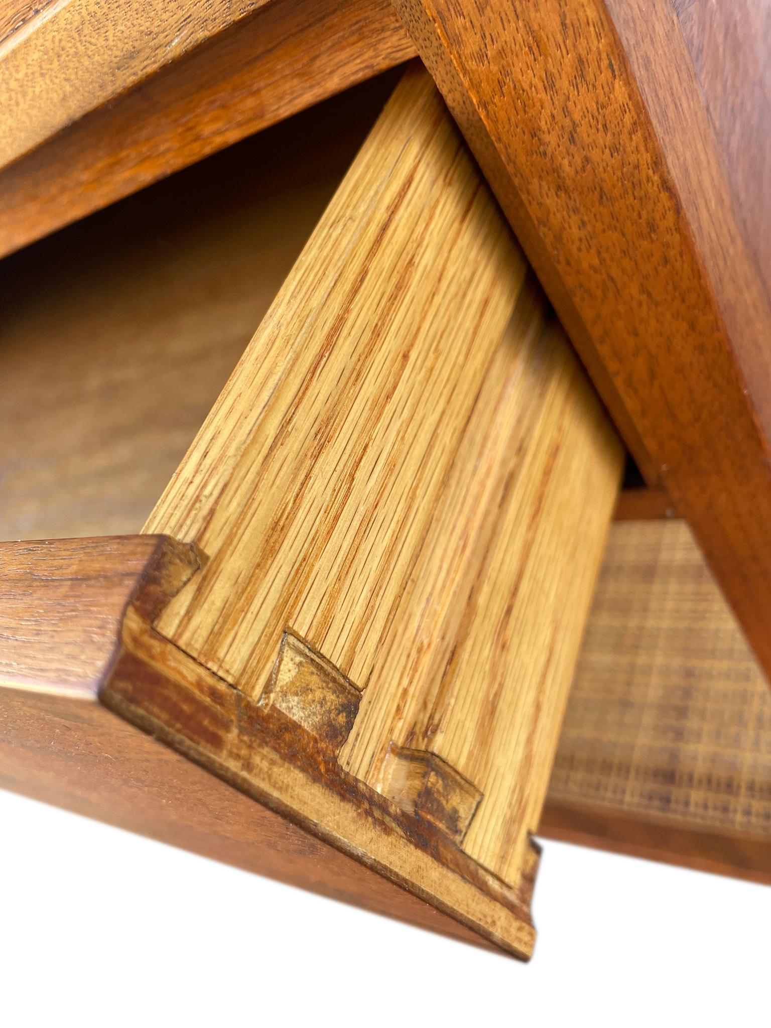 Mid-20th Century Walnut Single Nightstand Side Lamp Table Cane Lower Shelf