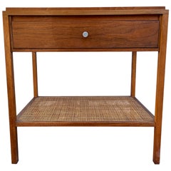 Walnut Single Nightstand Side Lamp Table Cane Lower Shelf