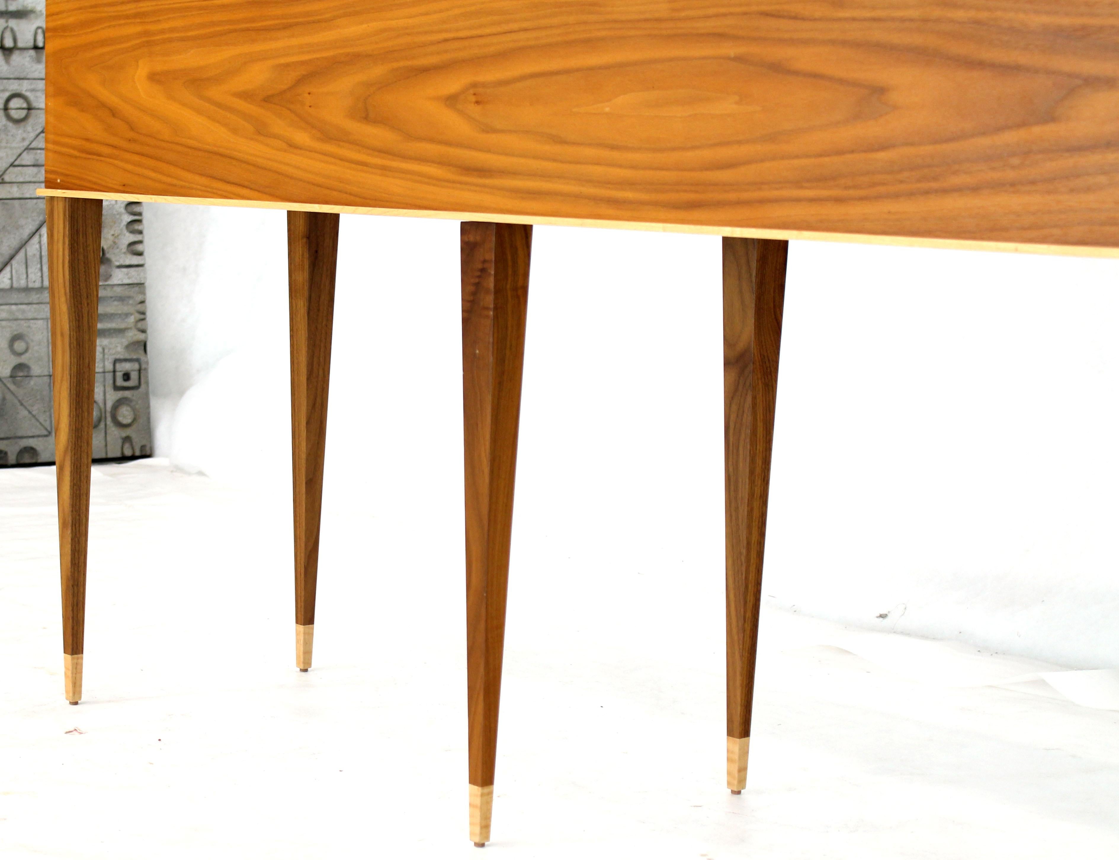 Lacquered Walnut Six-Legged Console Table on Tapered Legs Parzinger Style For Sale