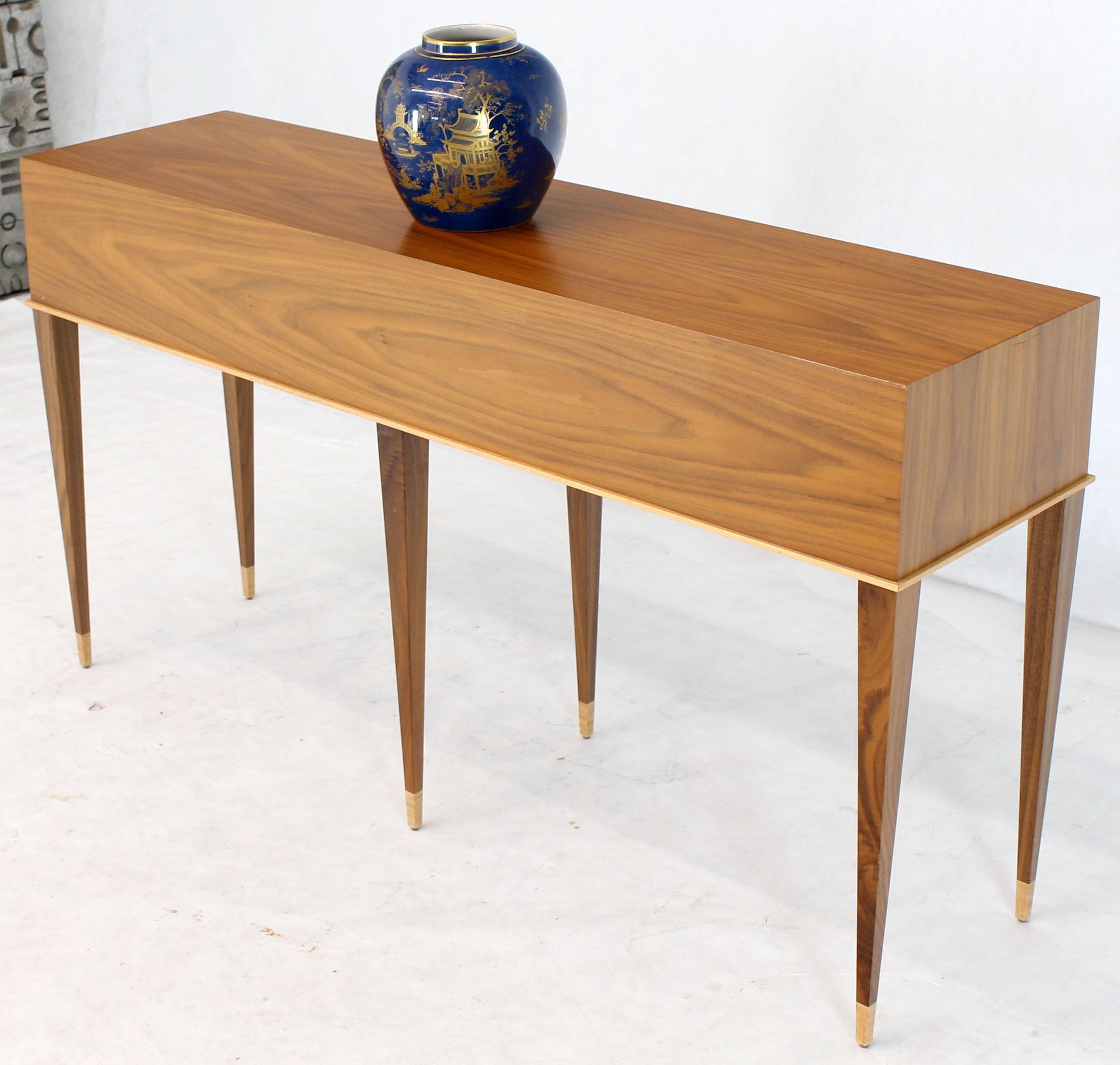 Walnut Six-Legged Console Table on Tapered Legs Parzinger Style In Good Condition For Sale In Rockaway, NJ