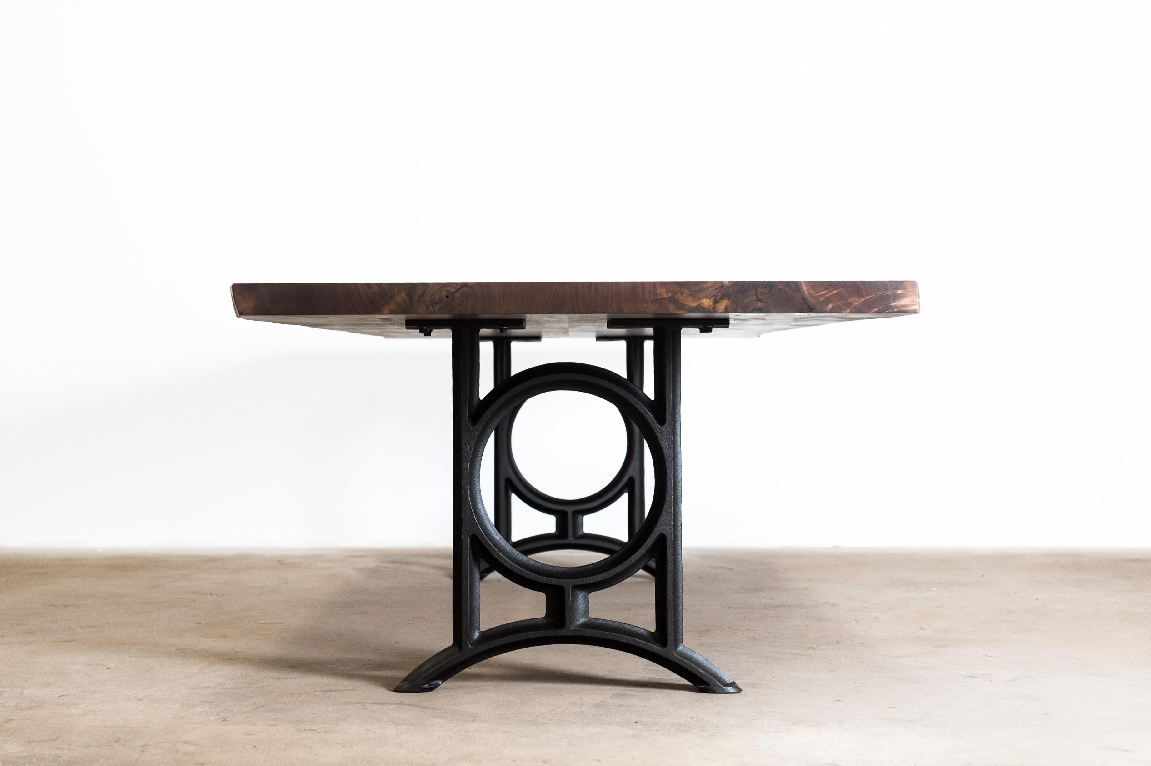 Walnut Slab Dining Table with Cast Iron Base 1