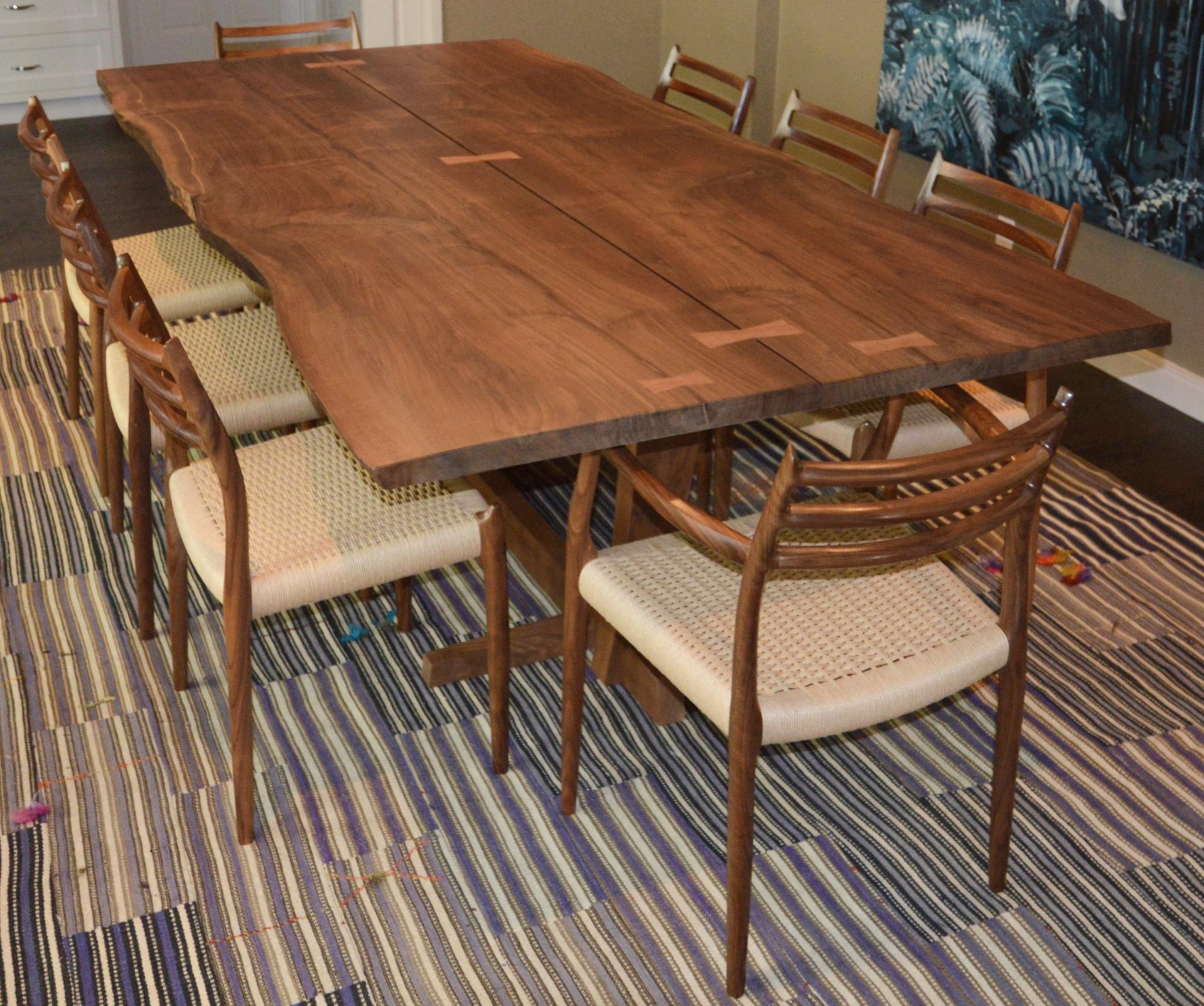 Contemporary Custom Walnut Slab Live Edge Dining Table For Sale