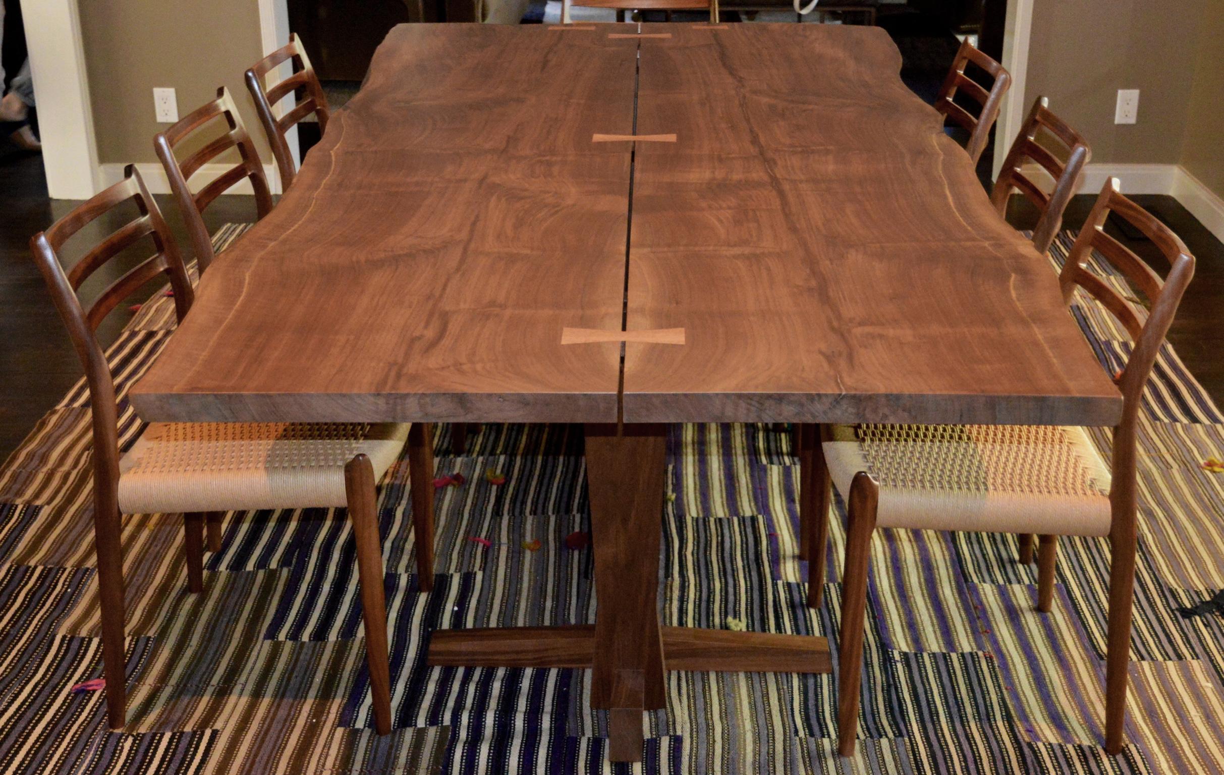 American Craftsman Custom Walnut Slab Live Edge Dining Table For Sale