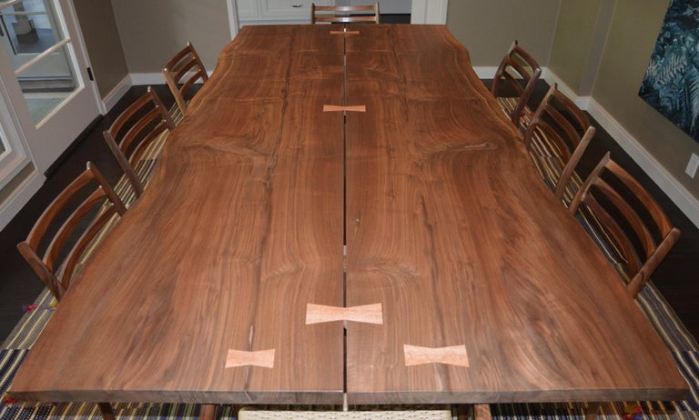 Contemporary Custom Walnut Slab Live Edge Dining Table For Sale