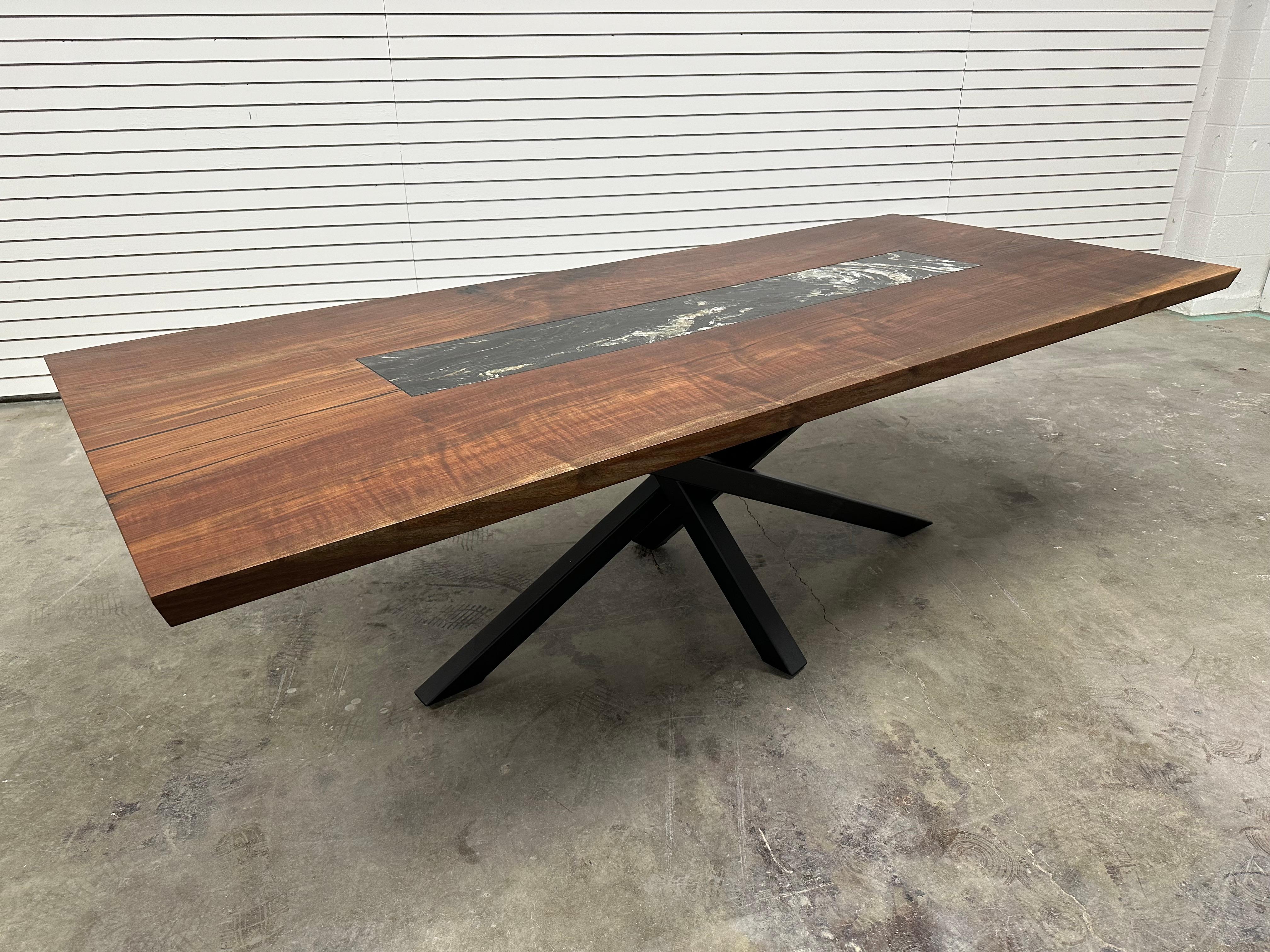 Modern Walnut slab & quartzite inlay dining table IN STOCK!!! For Sale