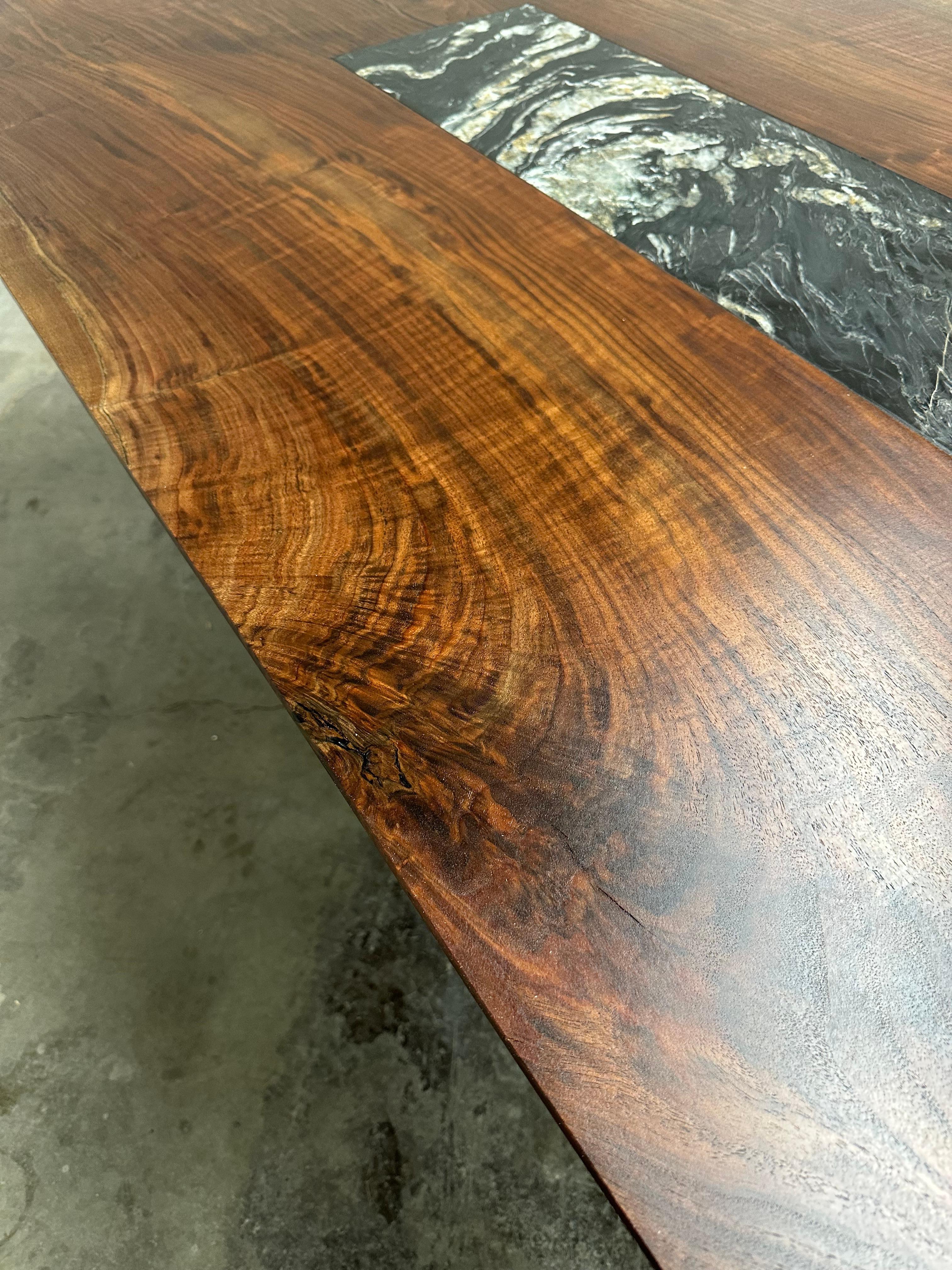 American Walnut slab & quartzite inlay dining table IN STOCK!!! For Sale