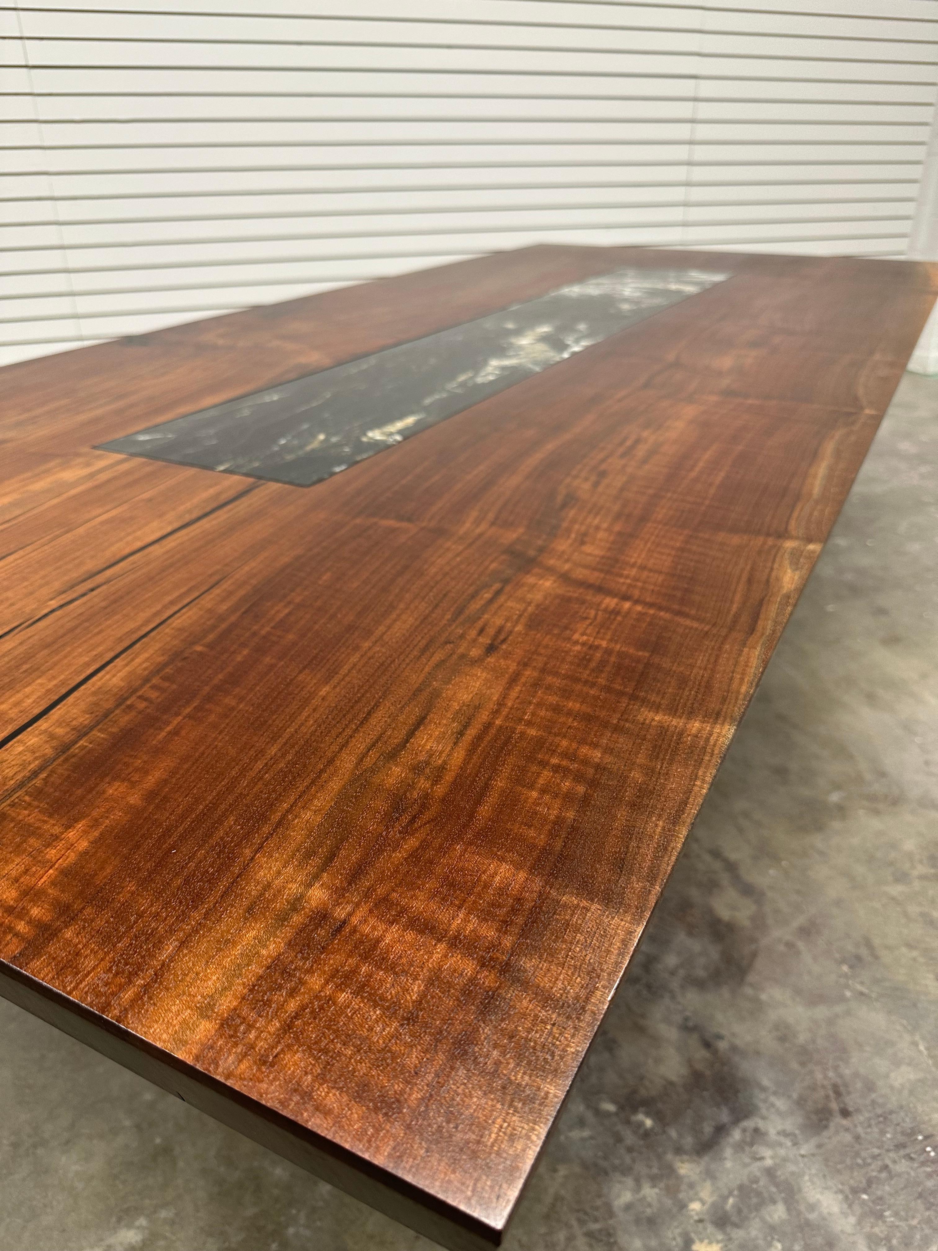 Walnut slab & quartzite inlay dining table IN STOCK!!! In New Condition For Sale In Portland, OR