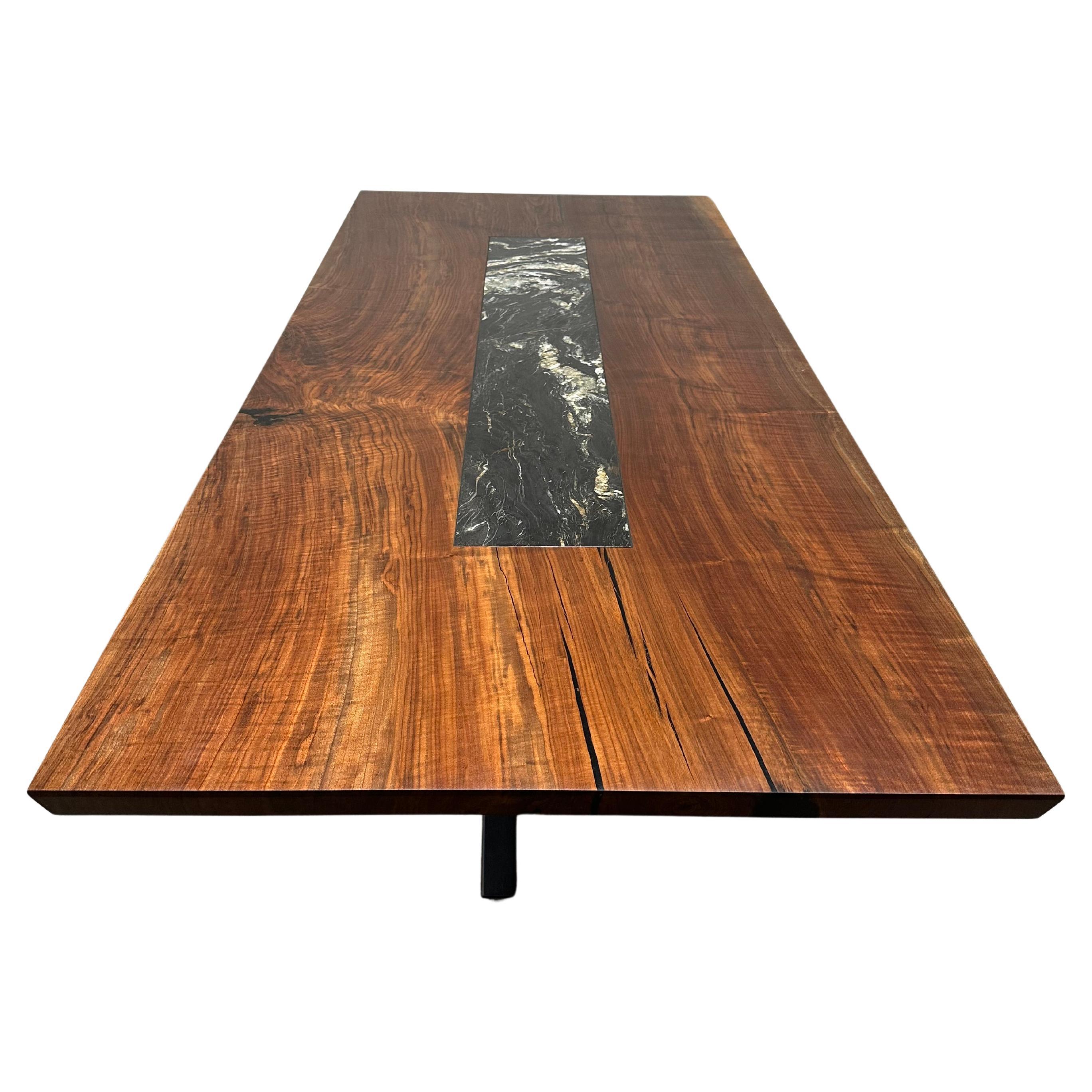 Walnut slab & quartzite inlay dining table IN STOCK!!! For Sale