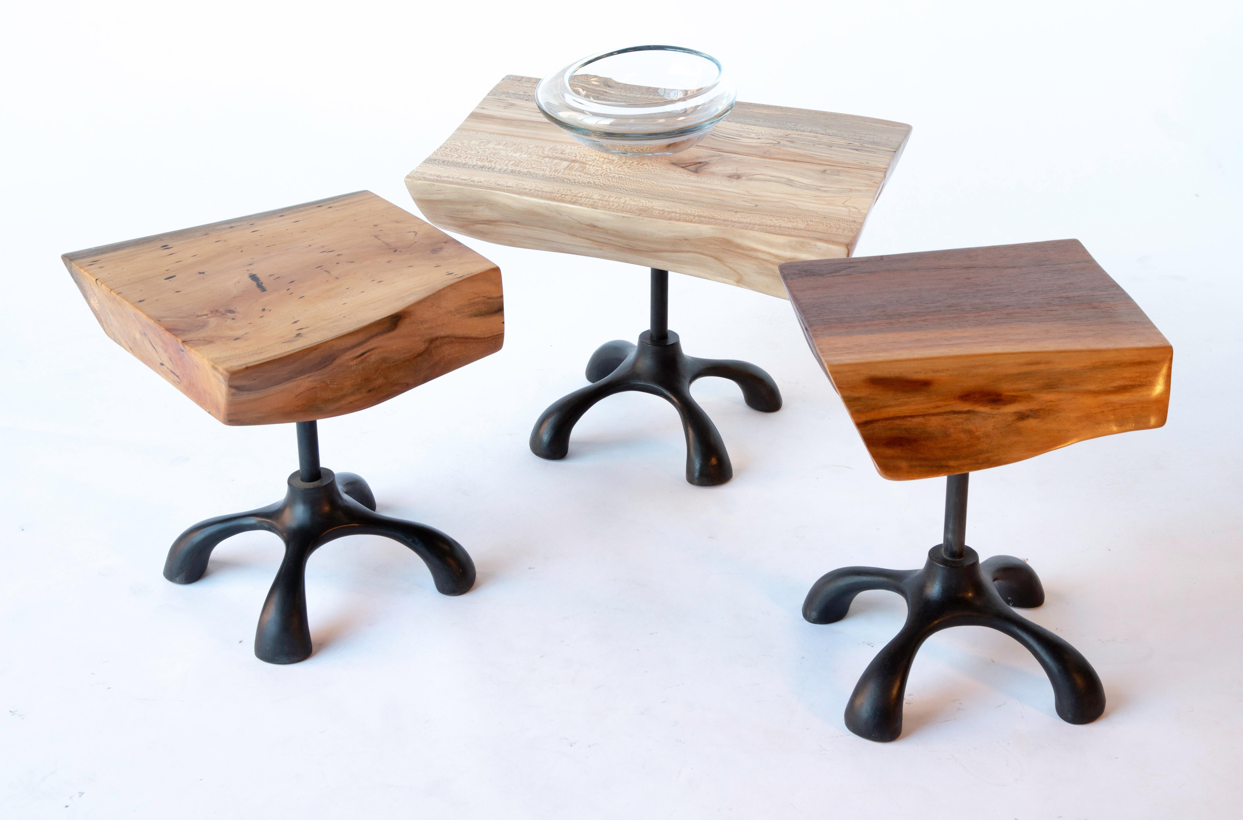 Walnut Slab Side Table, Cast Aluminum Base, Hand Carved Jordan Mozer, USA, 2017 For Sale 3