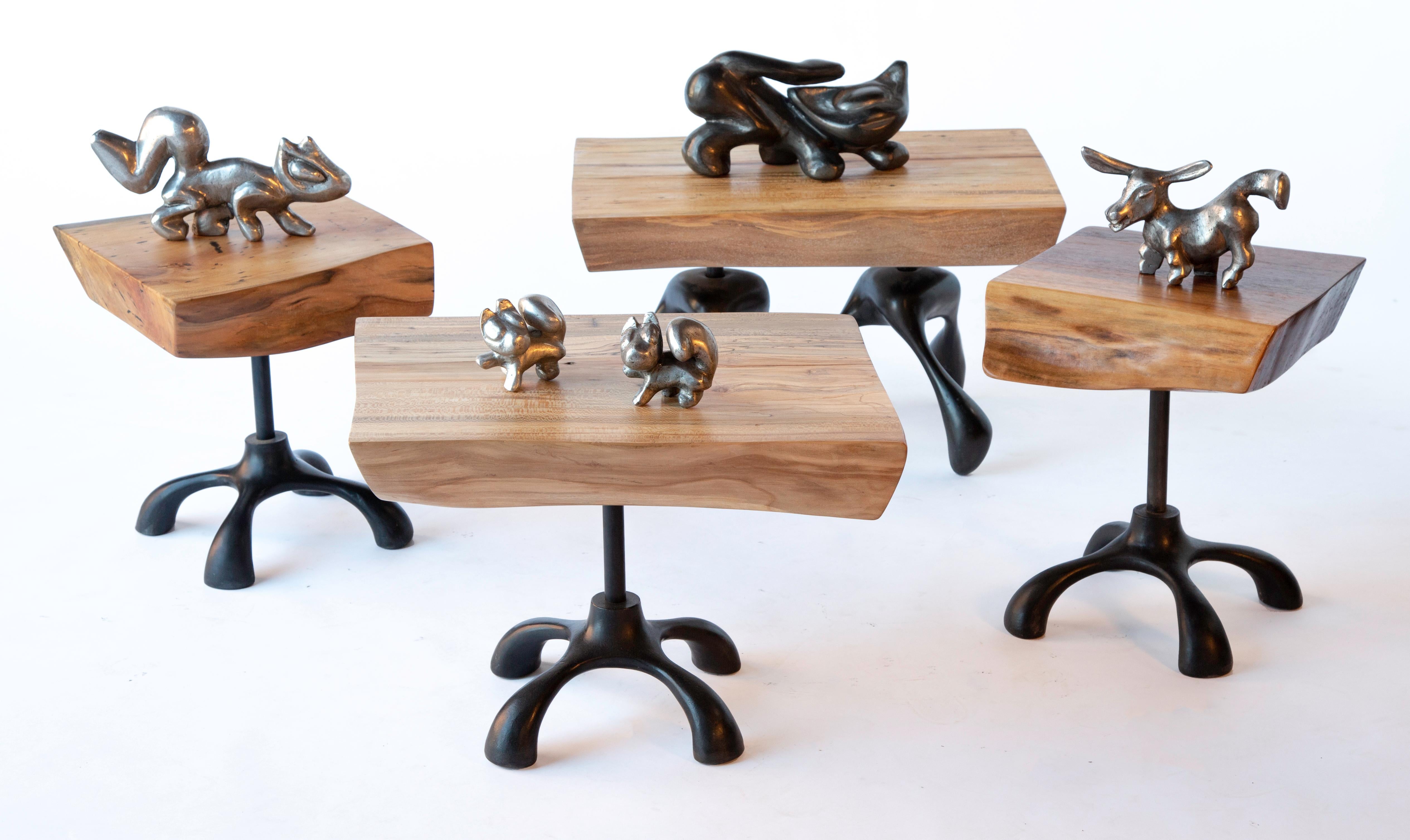 Walnut Slab Side Table, Cast Aluminum Base, Hand Carved Jordan Mozer, USA, 2017 For Sale 4