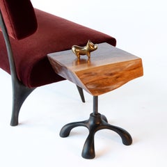 Walnut Slab Side Table, Cast Aluminum Base, Hand Carved Jordan Mozer, USA, 2017