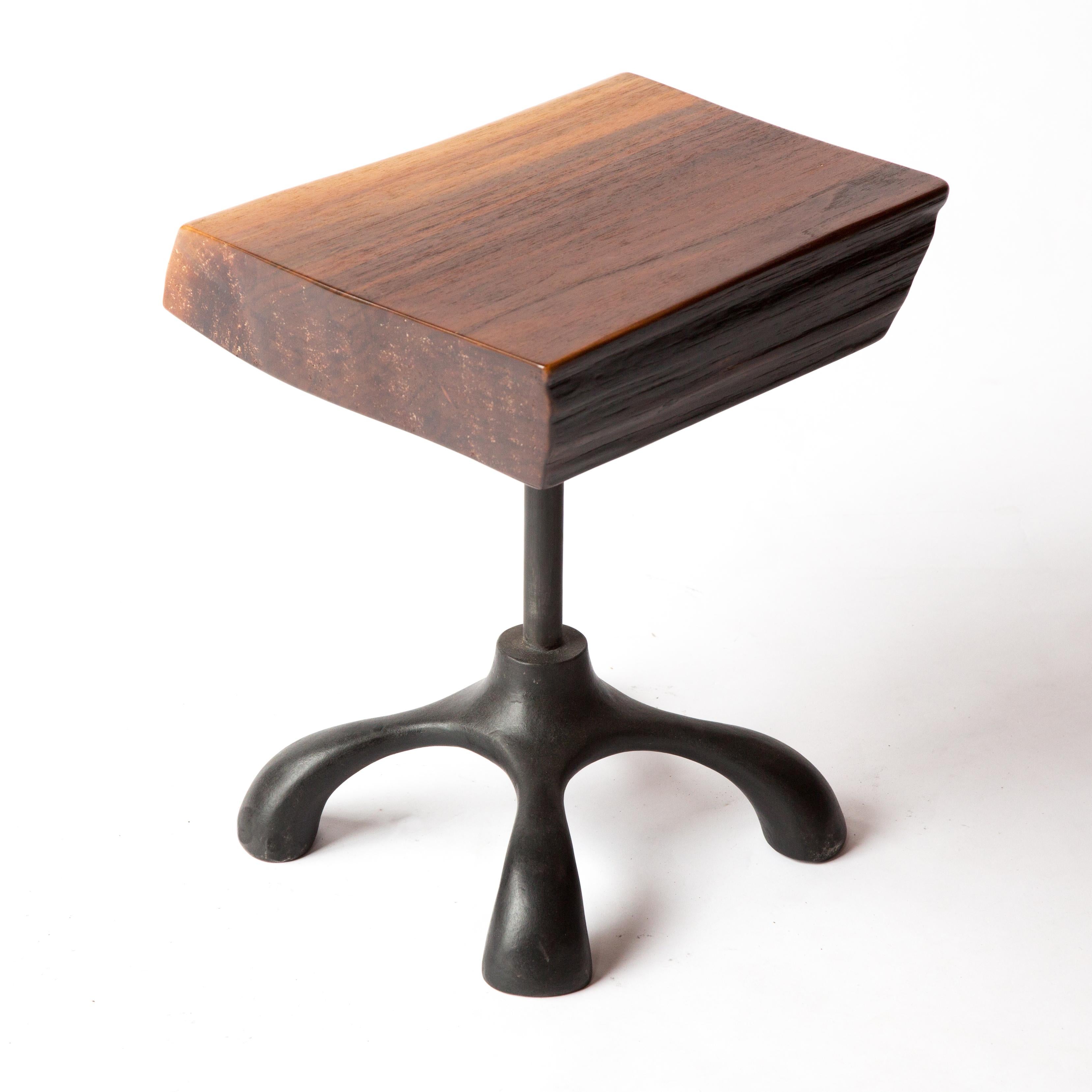 Modern Walnut Slab Side Table, Cast Aluminum Base, Hand Carved Jordan Mozer, USA, 2017 For Sale