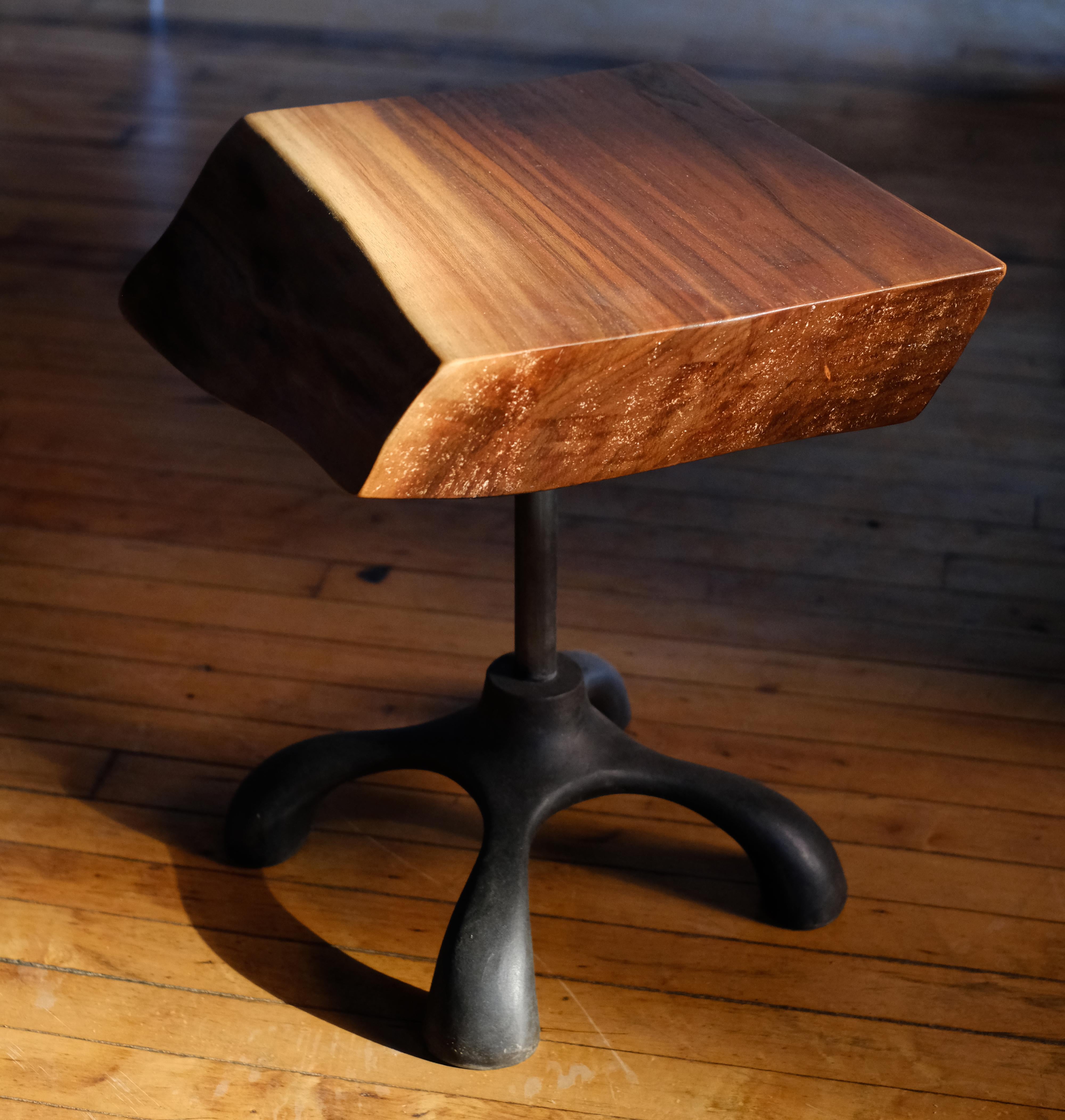 American Walnut Slab Side Table, Cast Aluminum Base, Hand Carved Jordan Mozer, USA, 2017 For Sale