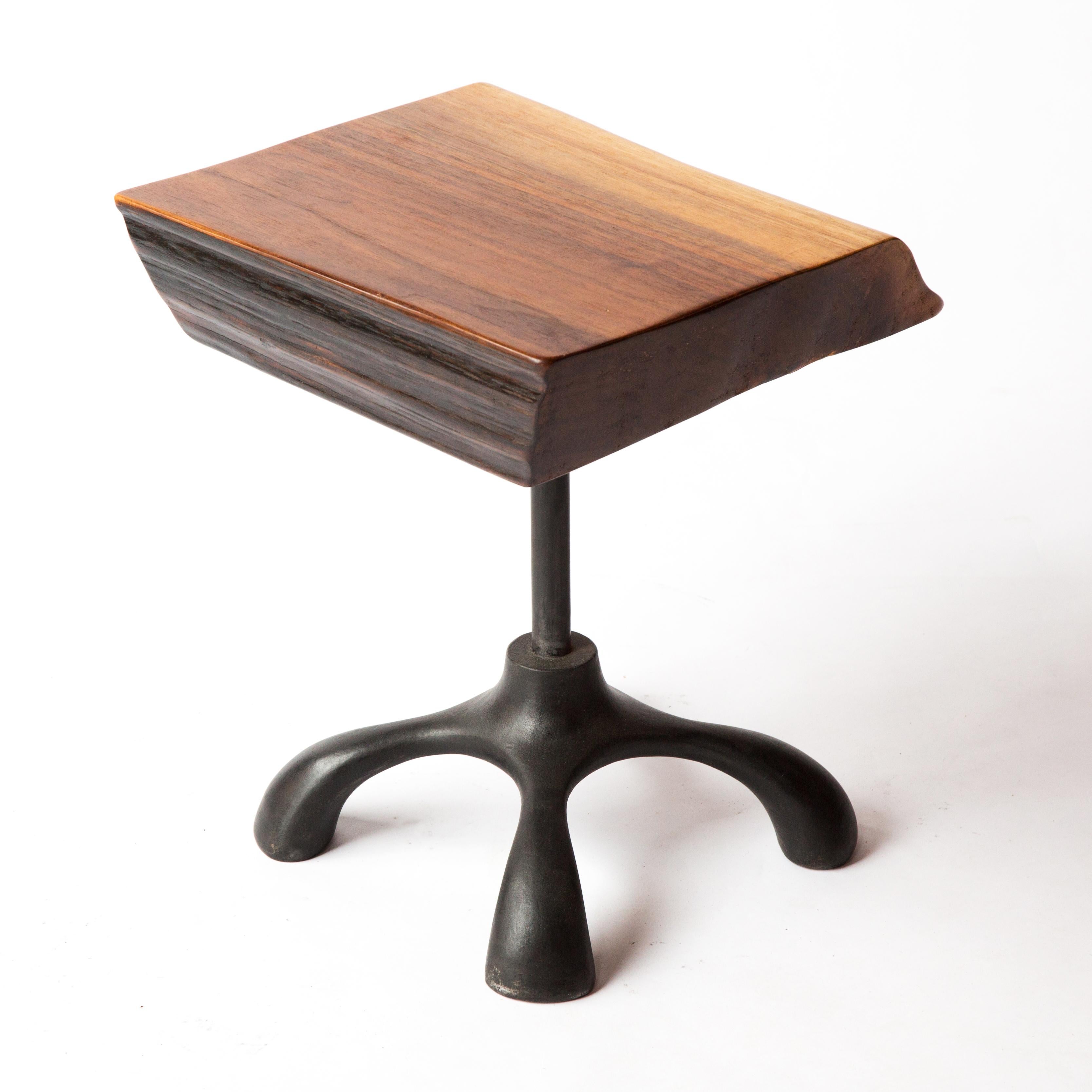 Walnut Slab Side Table, Cast Aluminum Base, Hand Carved Jordan Mozer, USA, 2017 In New Condition For Sale In Chicago, IL