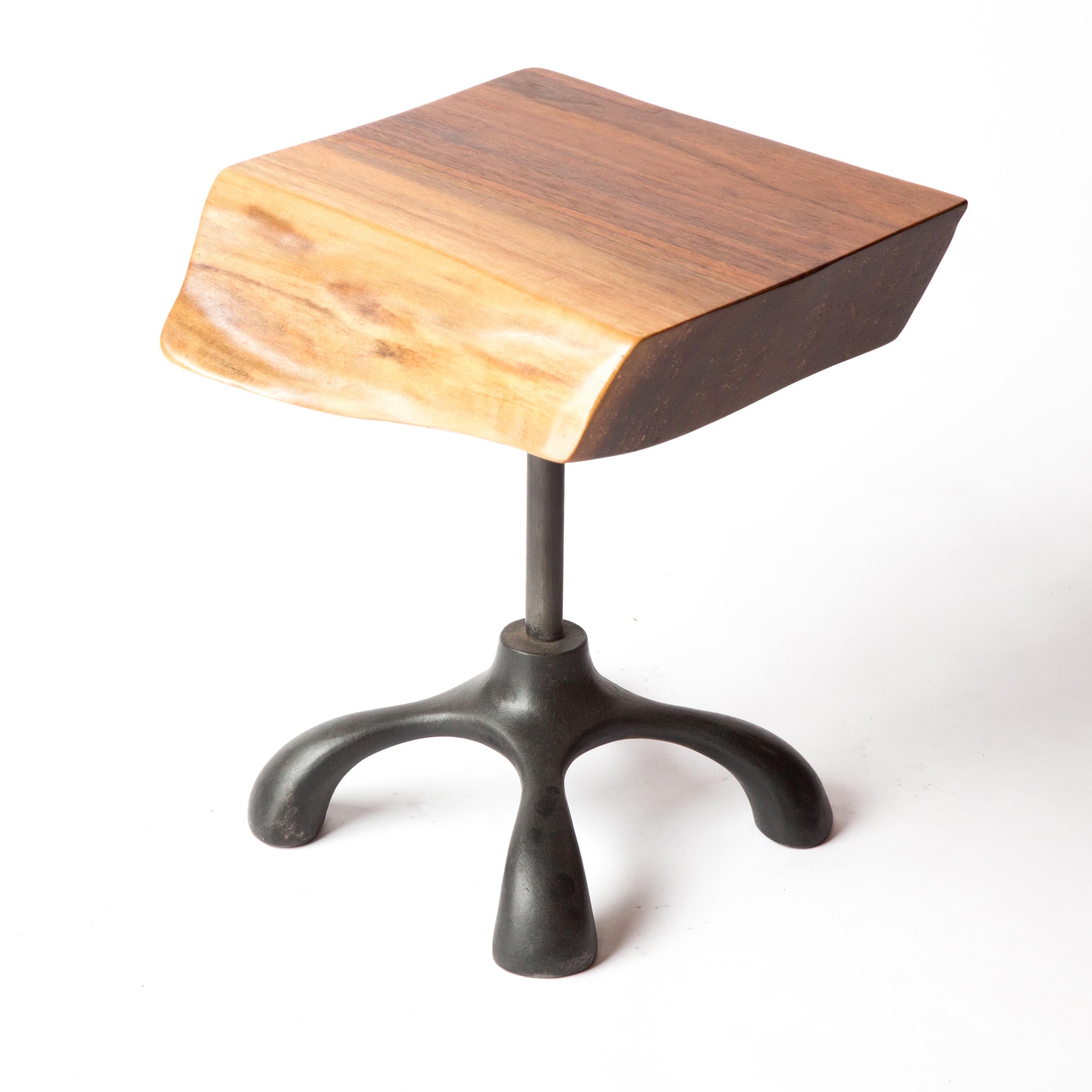 Walnut Slab Side Table, Cast Aluminum Base, Hand Carved Jordan Mozer, USA, 2017 For Sale 1
