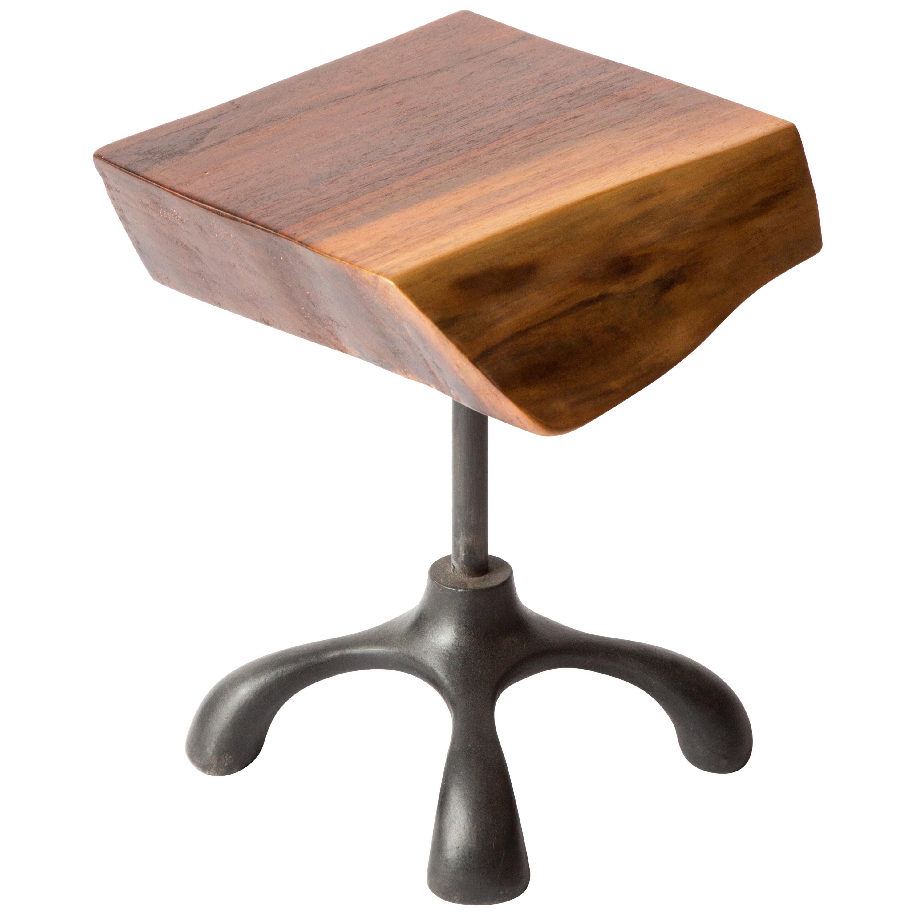 Walnut Slab Side Table, Cast Aluminum Base, Hand Carved Jordan Mozer, USA, 2017 For Sale