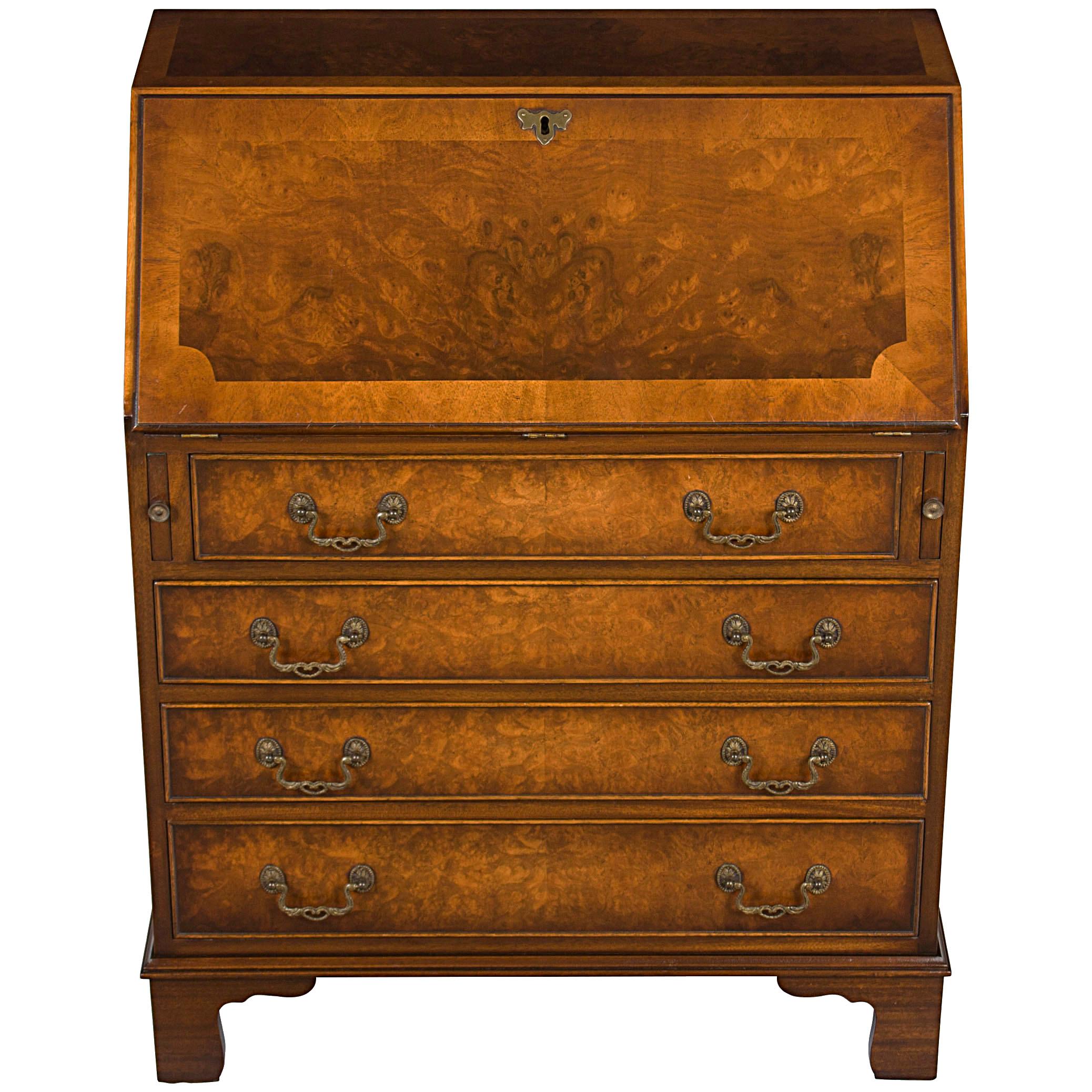 Walnut Slant Front Drop Down Bureau Butlers Desk For Sale