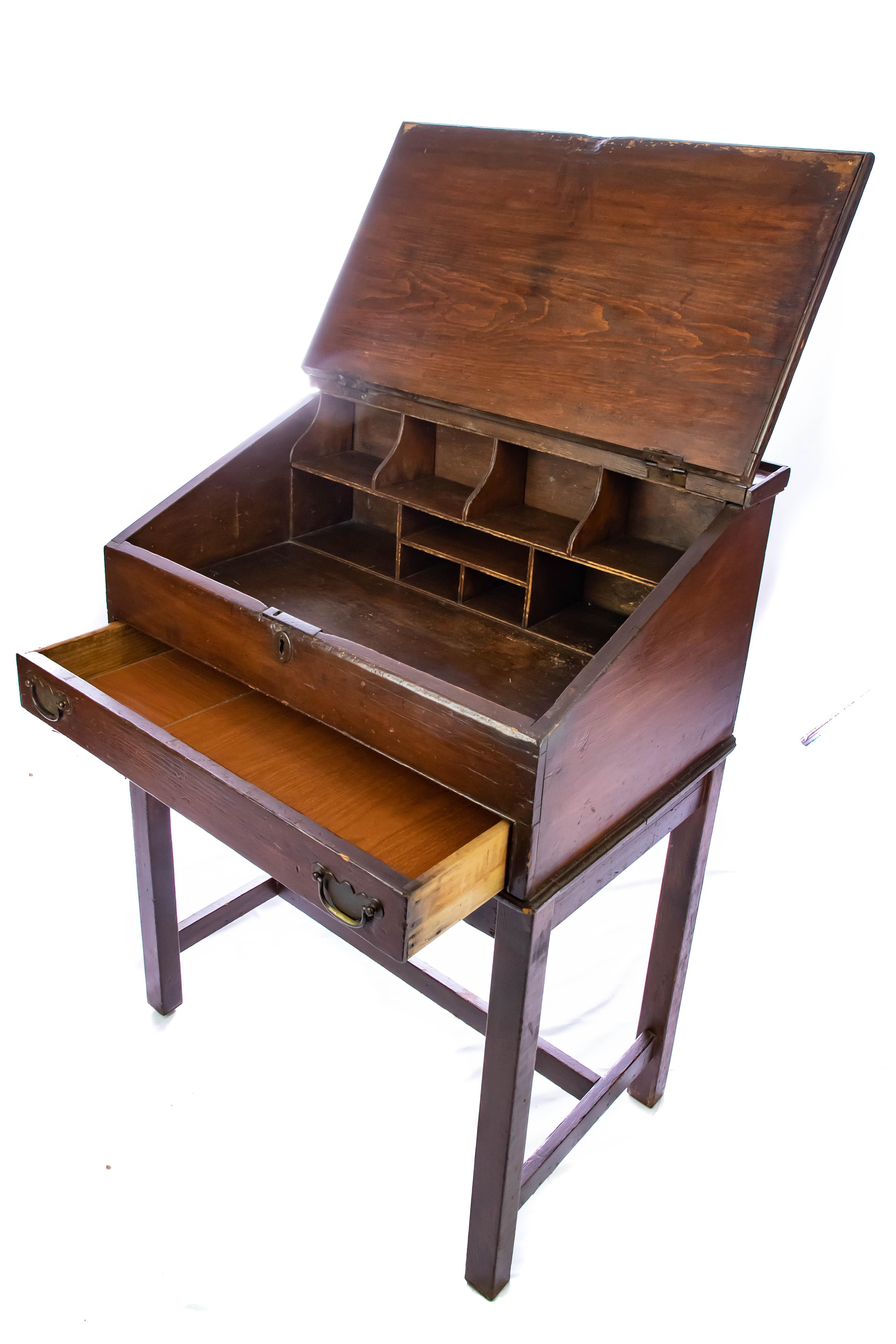 American Walnut Slant Top Desk, 19th Century For Sale