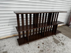 Stickley Arts and Crafts Style Walnut Slat 3 Tier Low Bookcase (2 available)